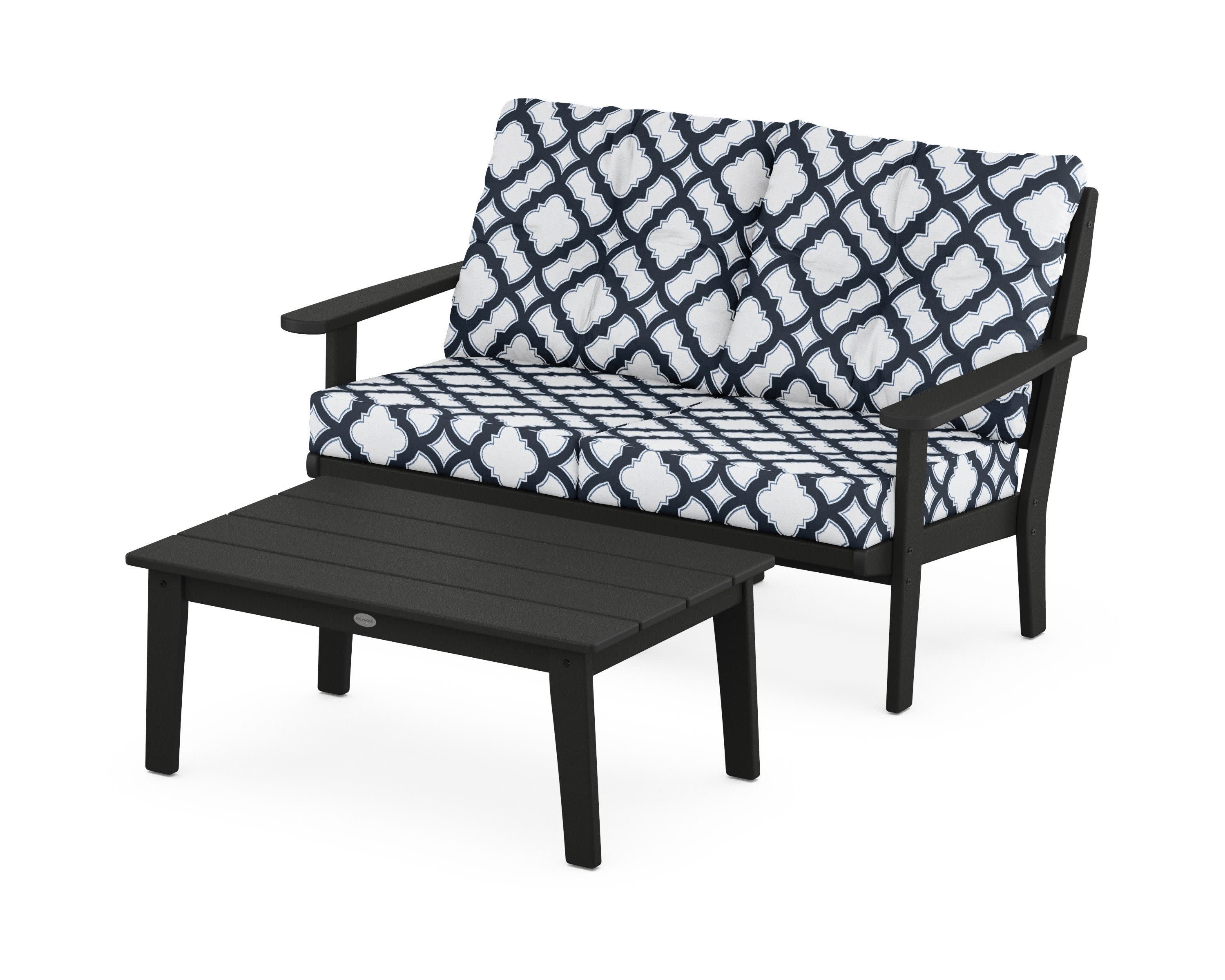Lakeside 2-Piece Lounge Loveseat Set in Black / Trellis Marine Indigo