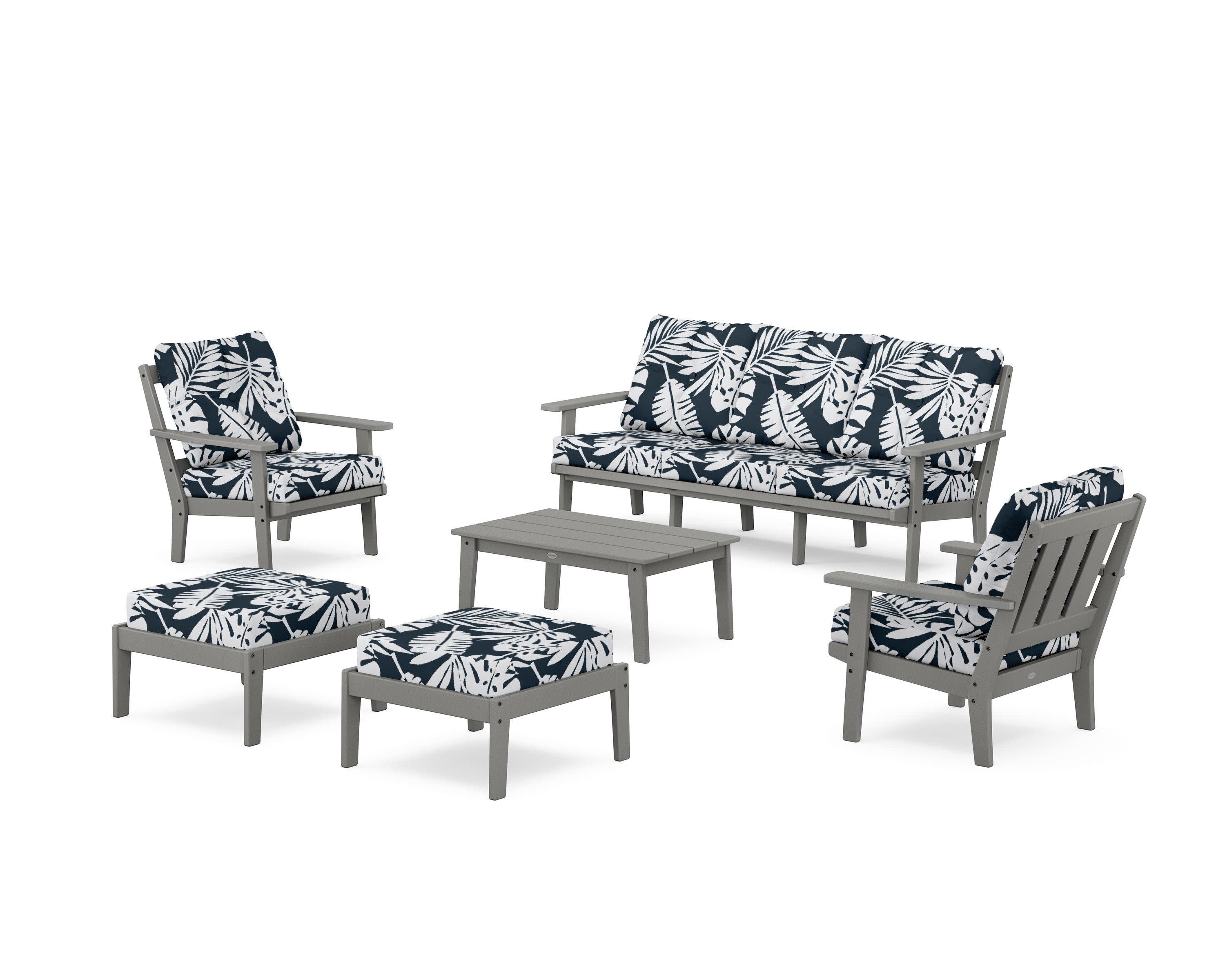 Oxford 6-Piece Lounge Sofa Set in Slate Grey / Leaf Marine Indigo