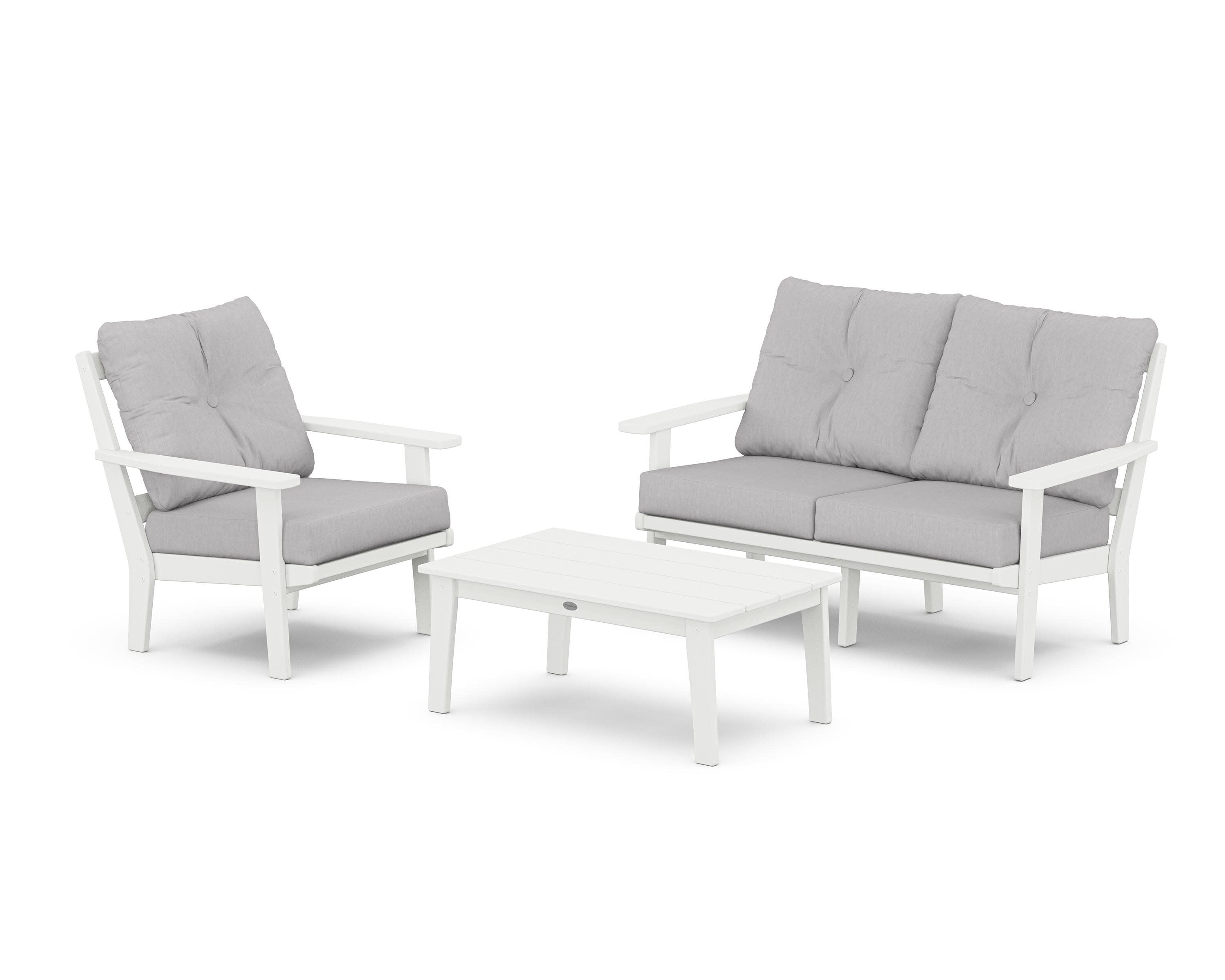 Oxford 3-Piece Deep Seating Set with Loveseat in White / Granite