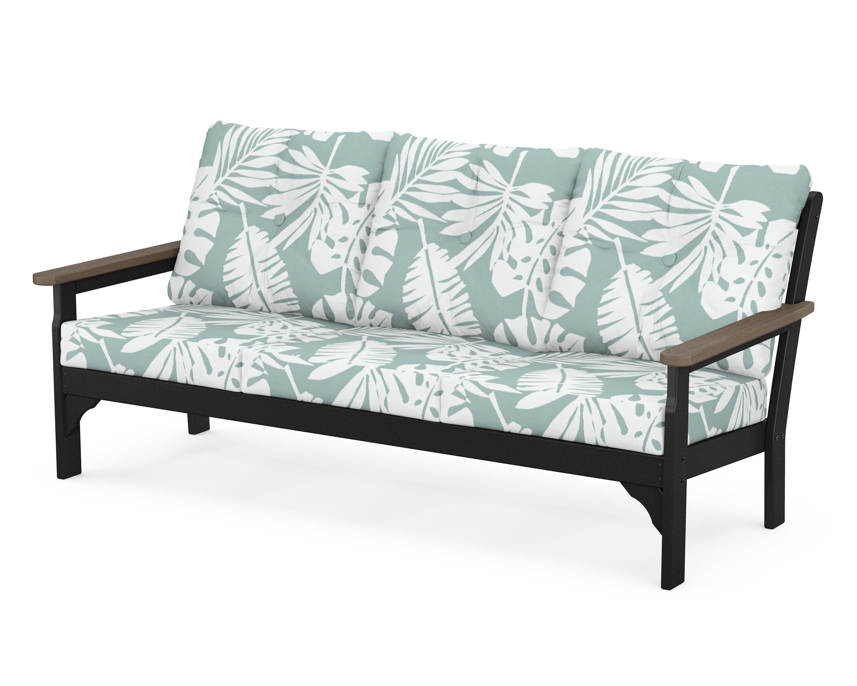 Vineyard Deep Seating Sofa in Black / Kona / Leaf Glacier Spa
