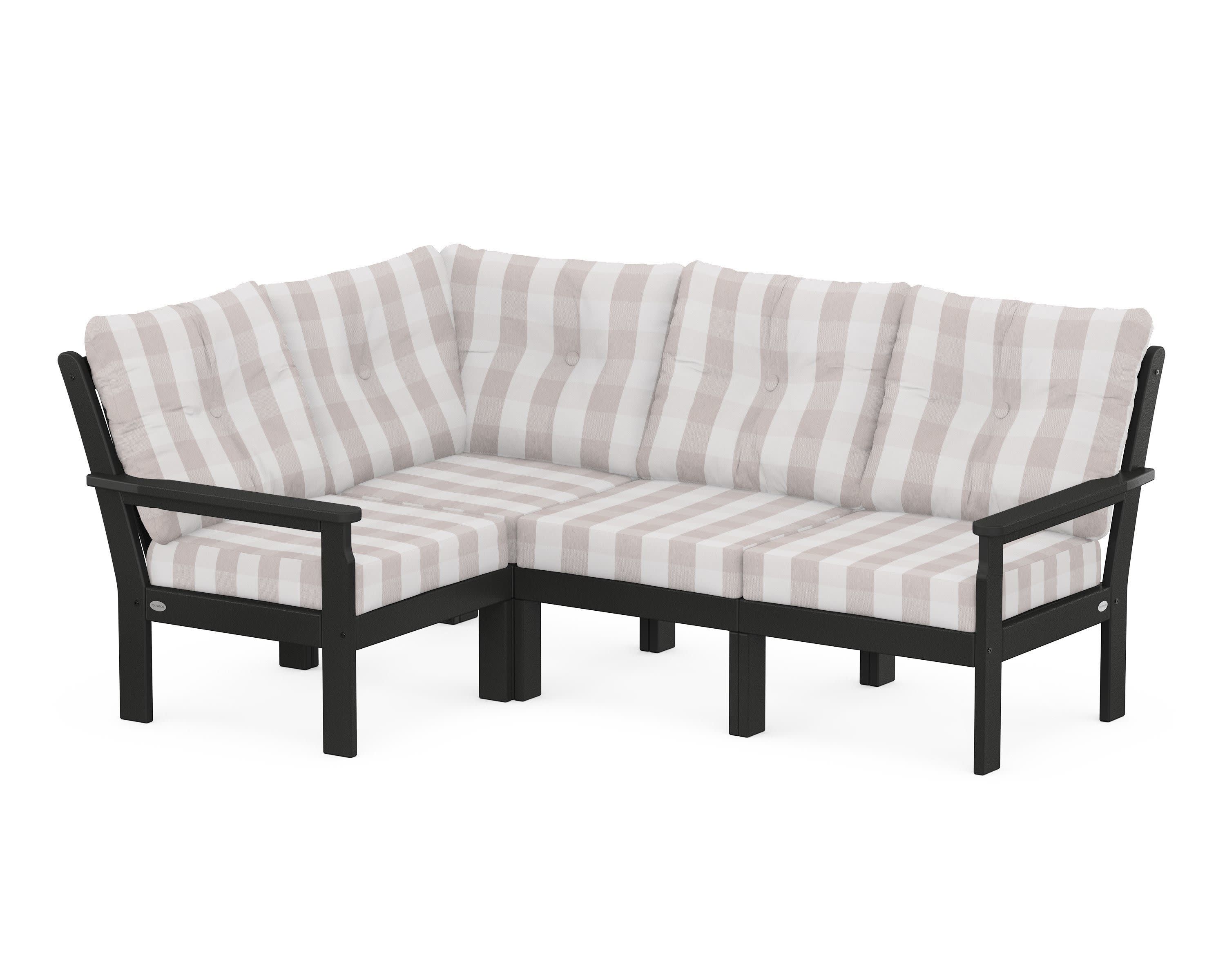 Vineyard 4-Piece Sectional in Black / Buffalo Plaid Dune Burlap