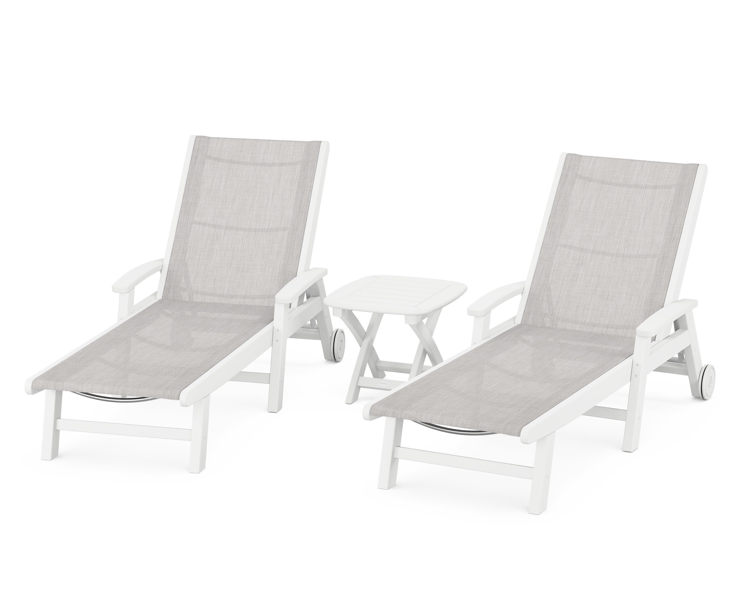 Coastal 3-Piece Wheeled Chaise Set in White / Parchment Sling