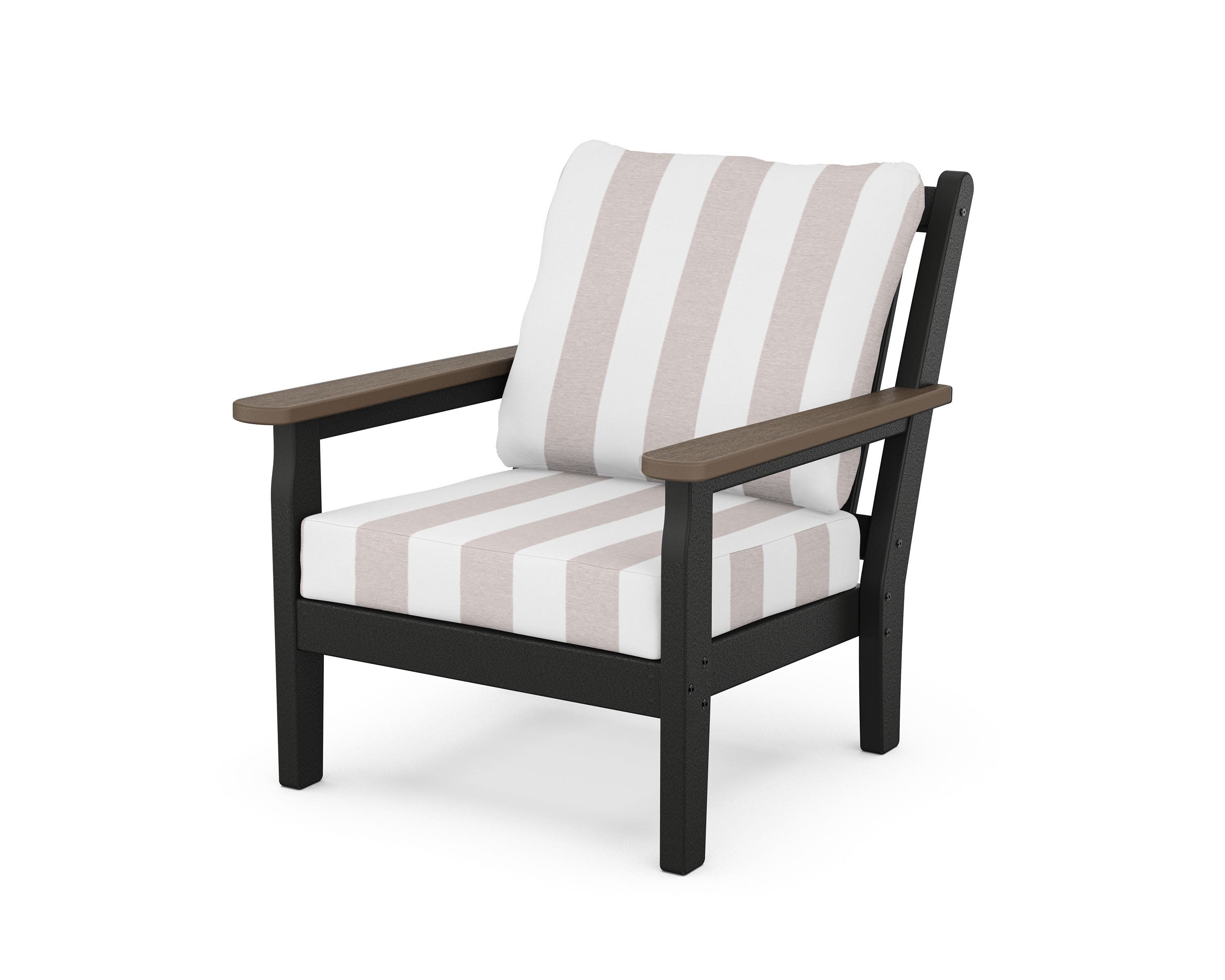 Chippendale Deep Seating Chair in Black / Kona / Cabana Stripe Dune Burlap
