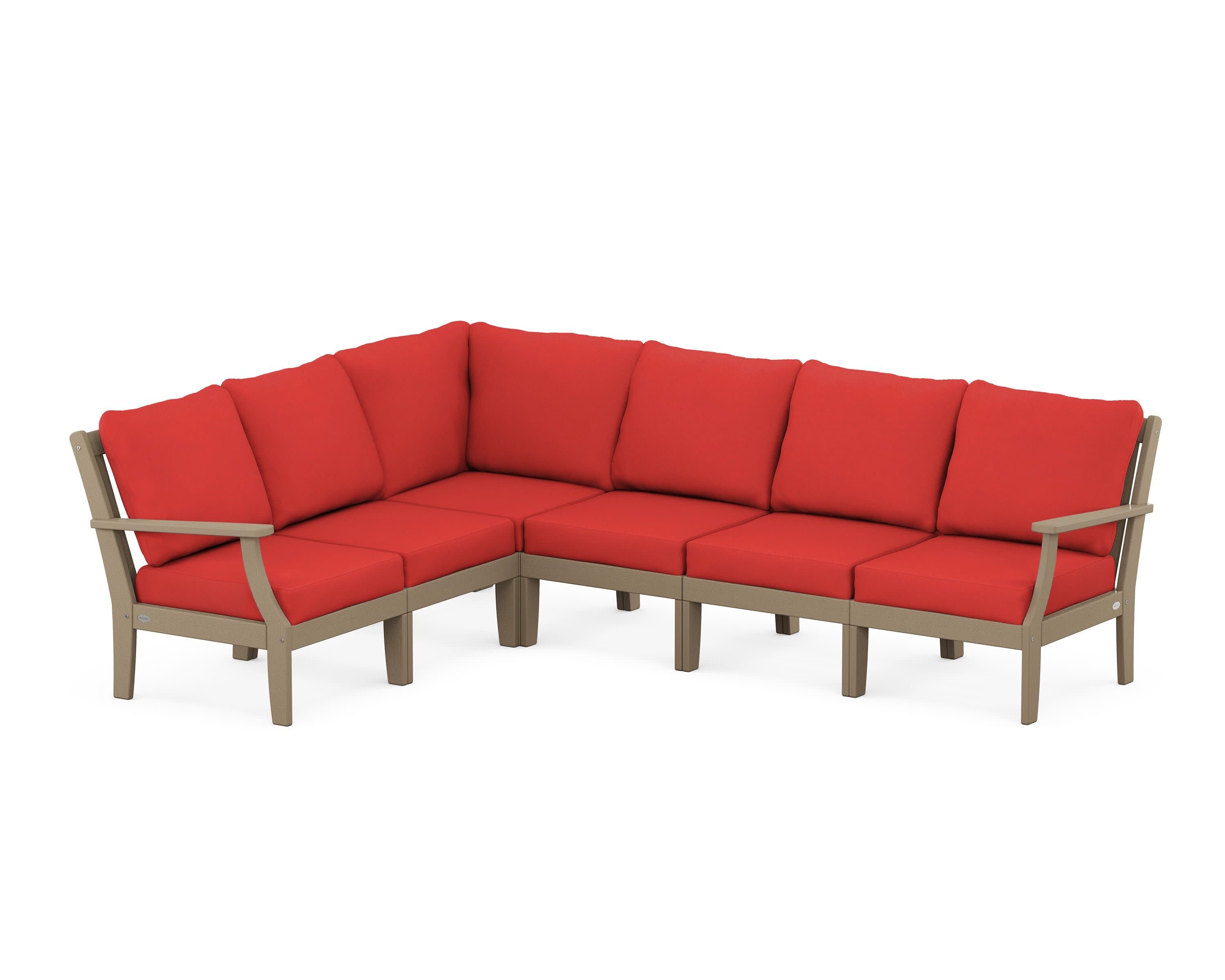 Braxton Modular 6-Piece Deep Seating Set in Vintage Sahara / Crimson Linen