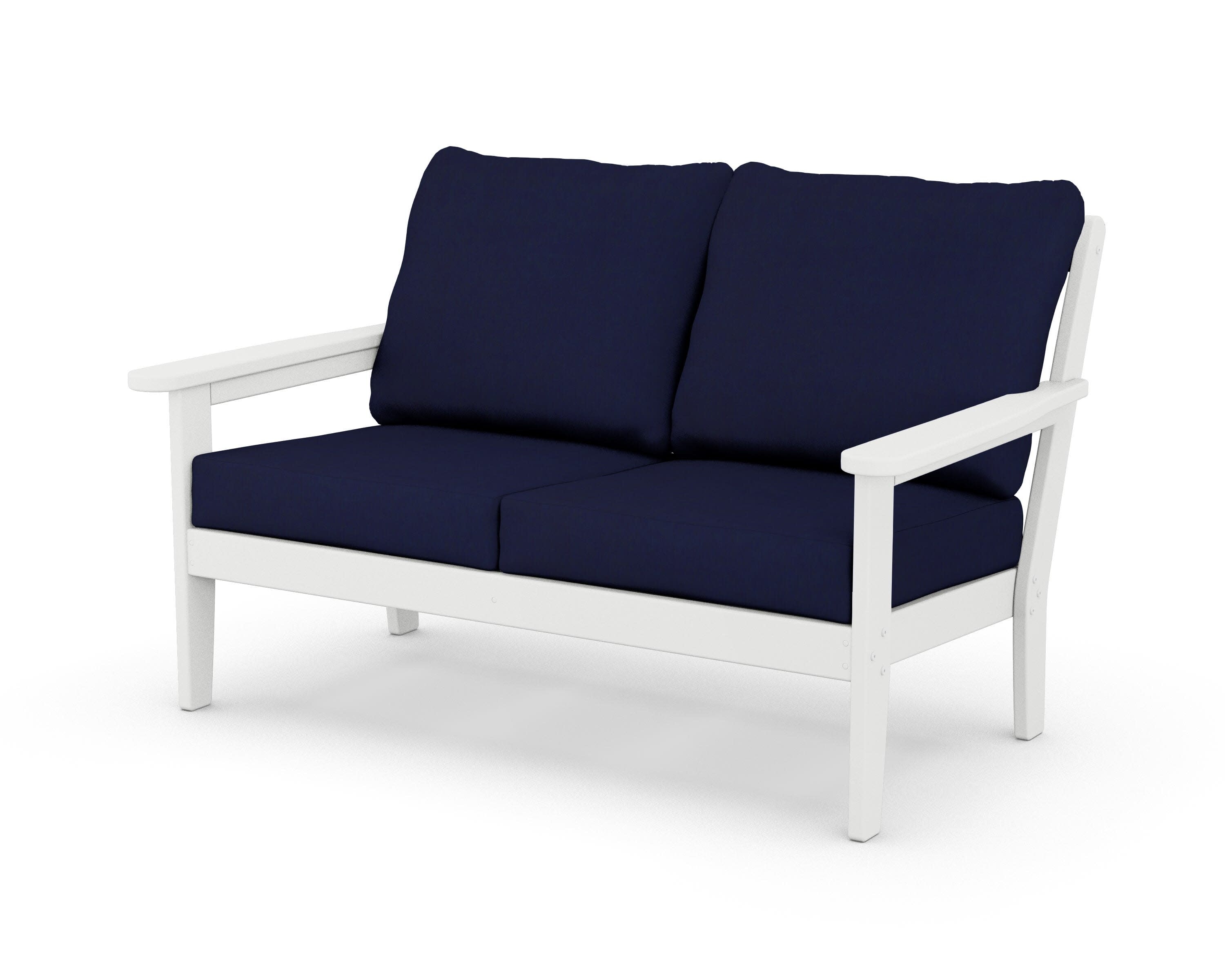 Cottage Deep Seating Loveseat in White / Navy
