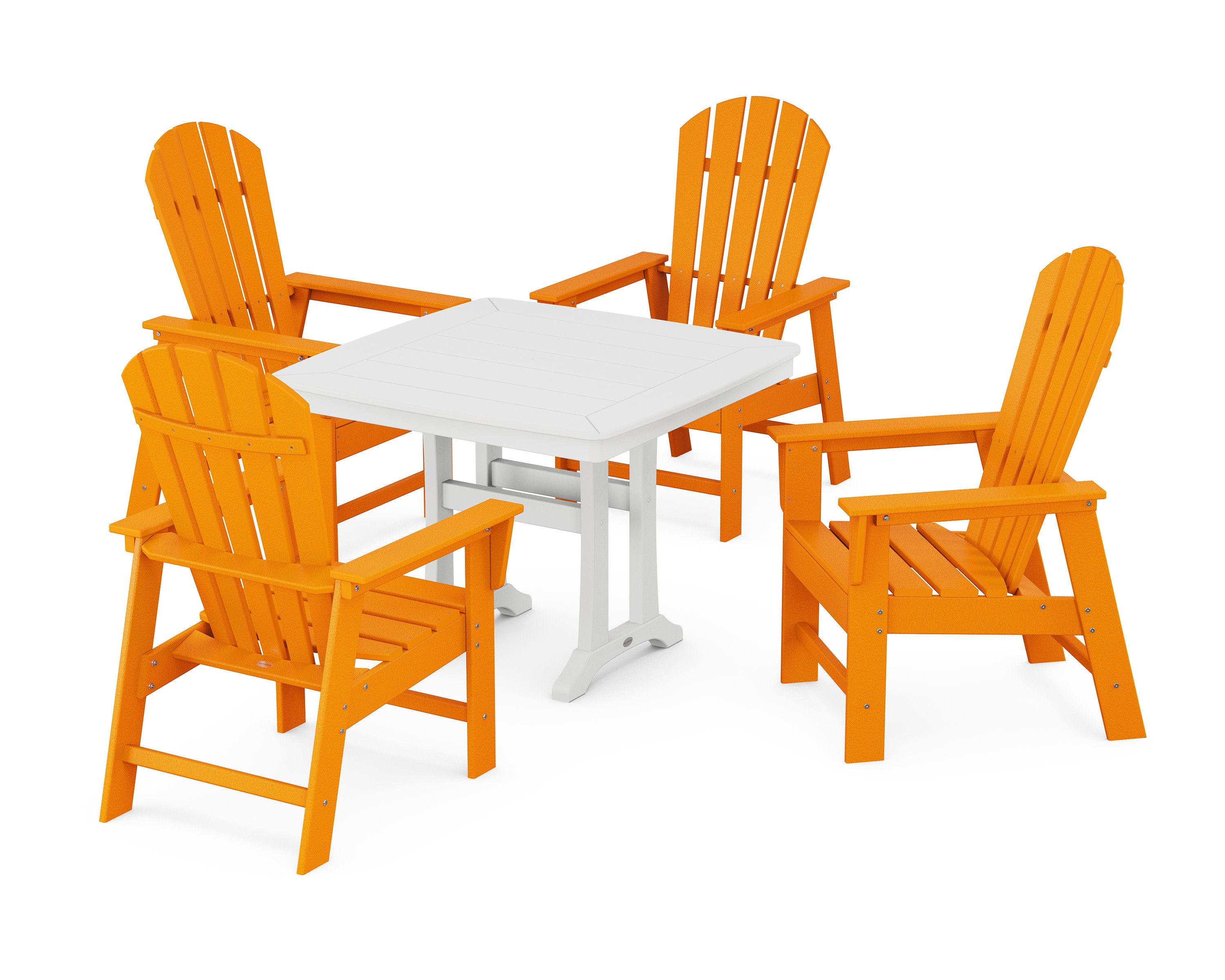 South Beach 5-Piece Dining Set with Trestle Legs in Tangerine / White