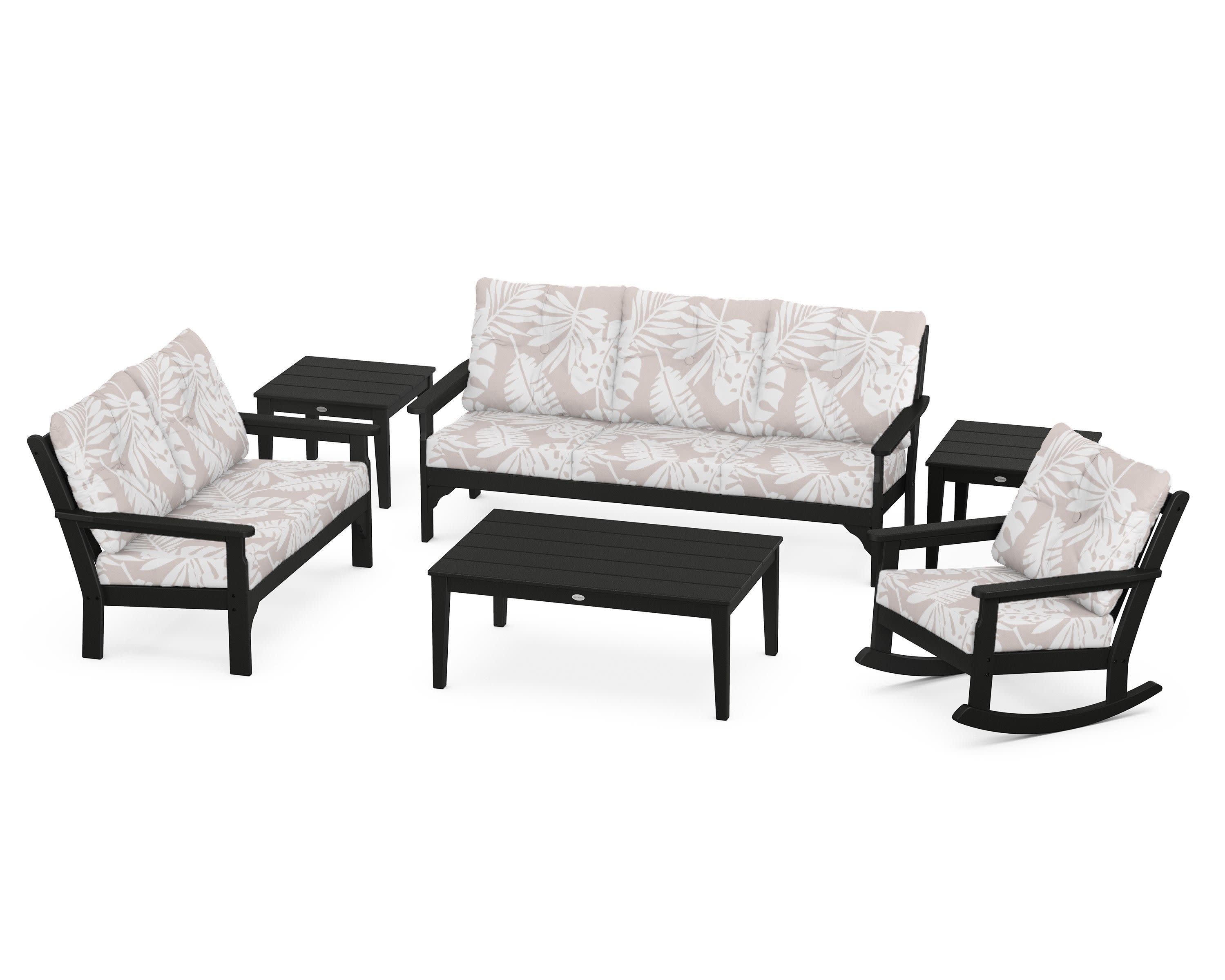 Vineyard 6-Piece Deep Seating Set in Black / Leaf Dune Burlap