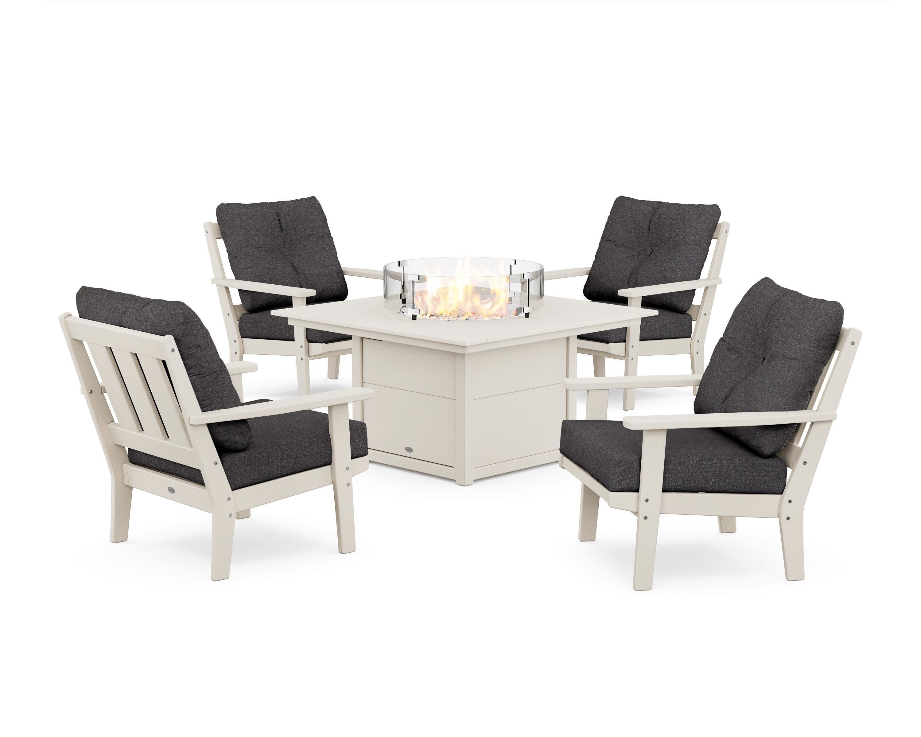 Oxford 5-Piece Deep Seating Set with Fire Pit Table in Sand / Ash Charcoal