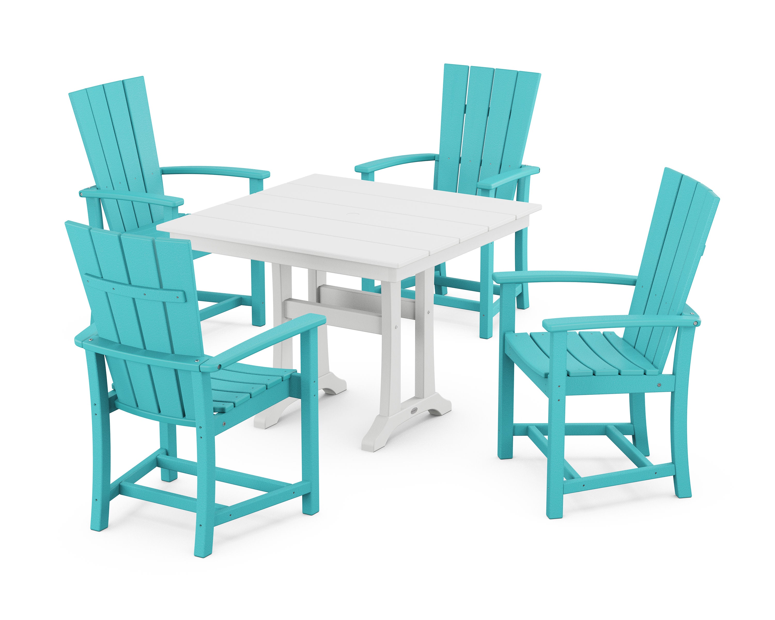 Quattro 5-Piece Farmhouse Dining Set With Trestle Legs in Aruba / White