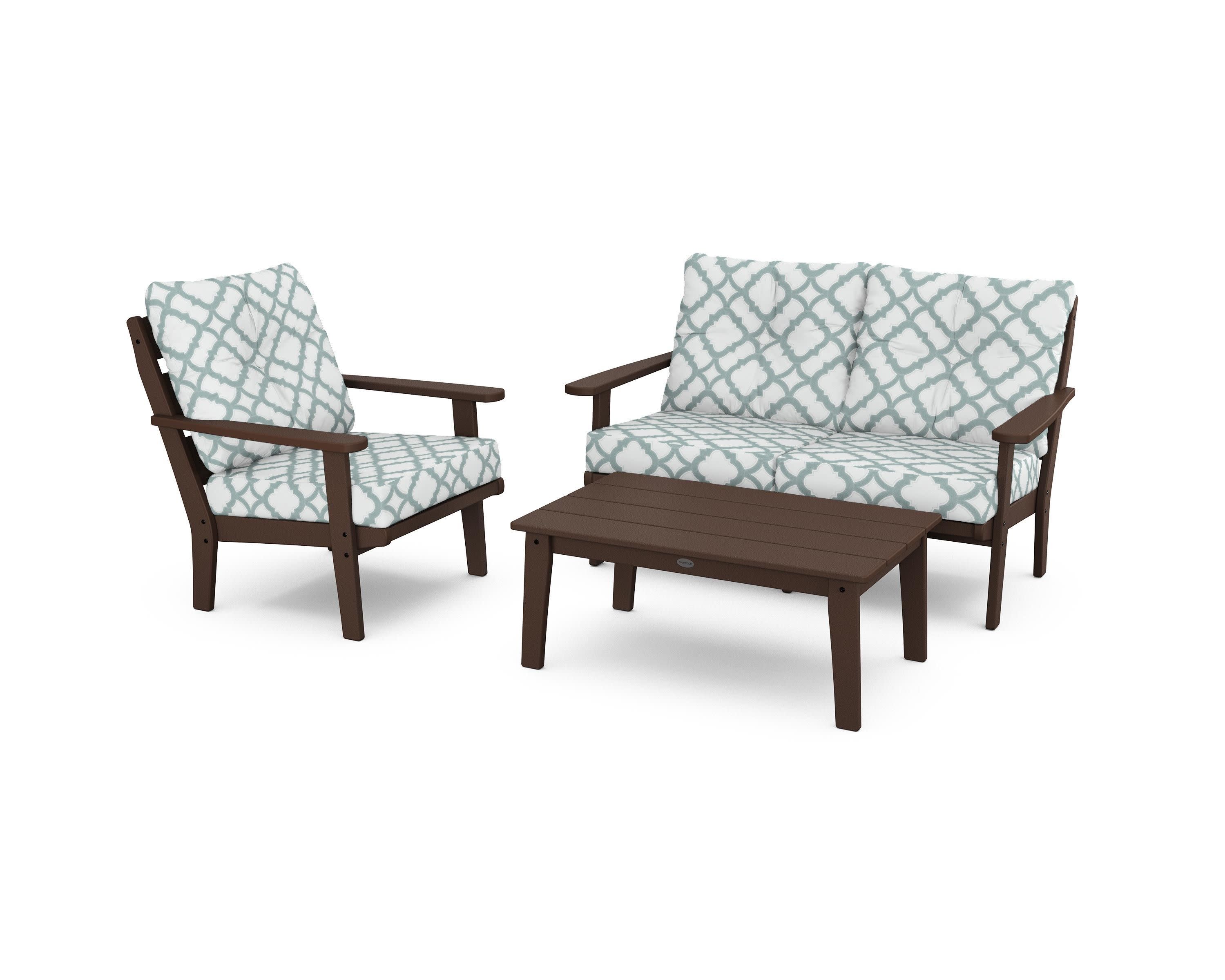 Lakeside 3-Piece Deep Seating Set in Mahogany / Trellis Glacier Spa