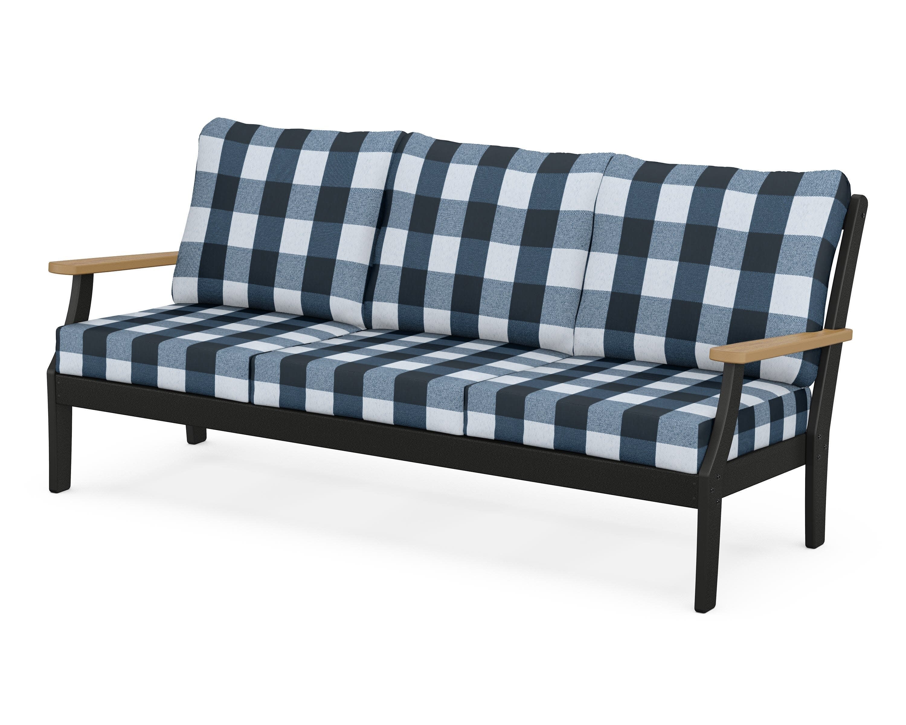 Braxton Deep Seating Sofa in Black / Natural / Buffalo Plaid Marine Indigo