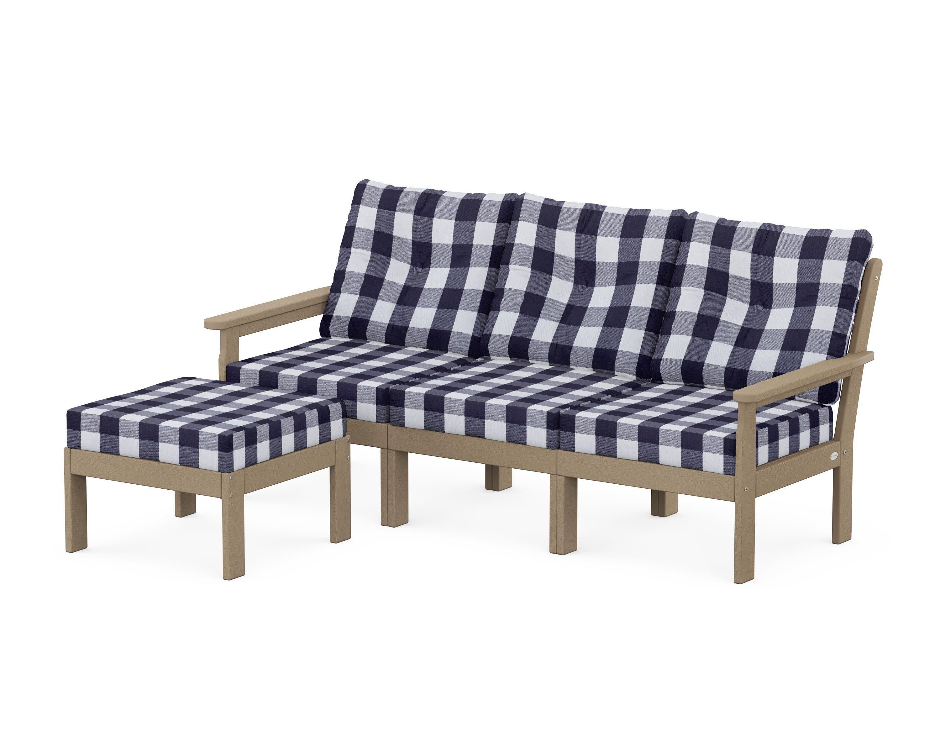 Vineyard 4-Piece Sectional with Ottoman in Vintage Sahara / Buffalo Plaid Navy