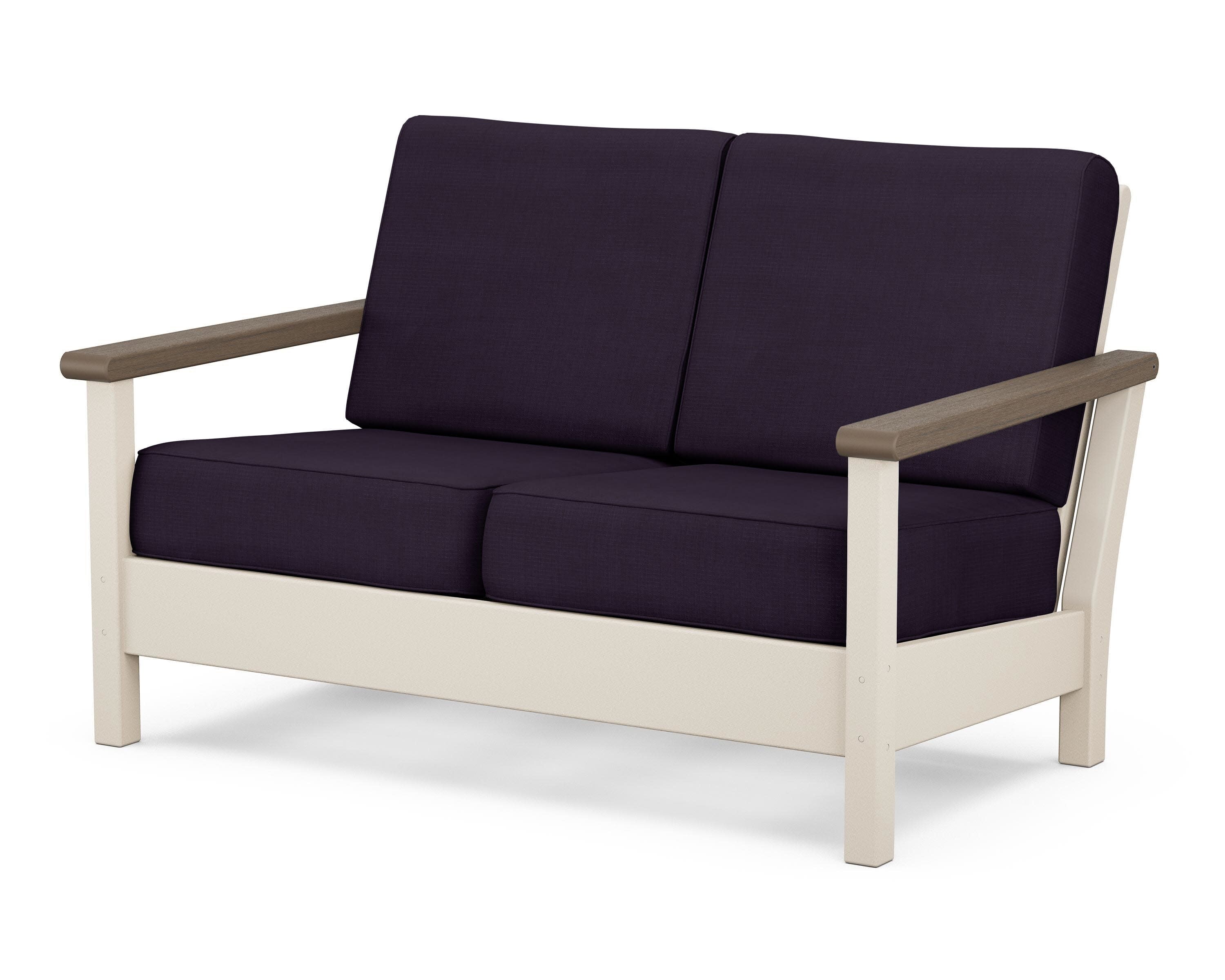 Harbour Deep Seating Loveseat in Sand / Kona / Navy Linen