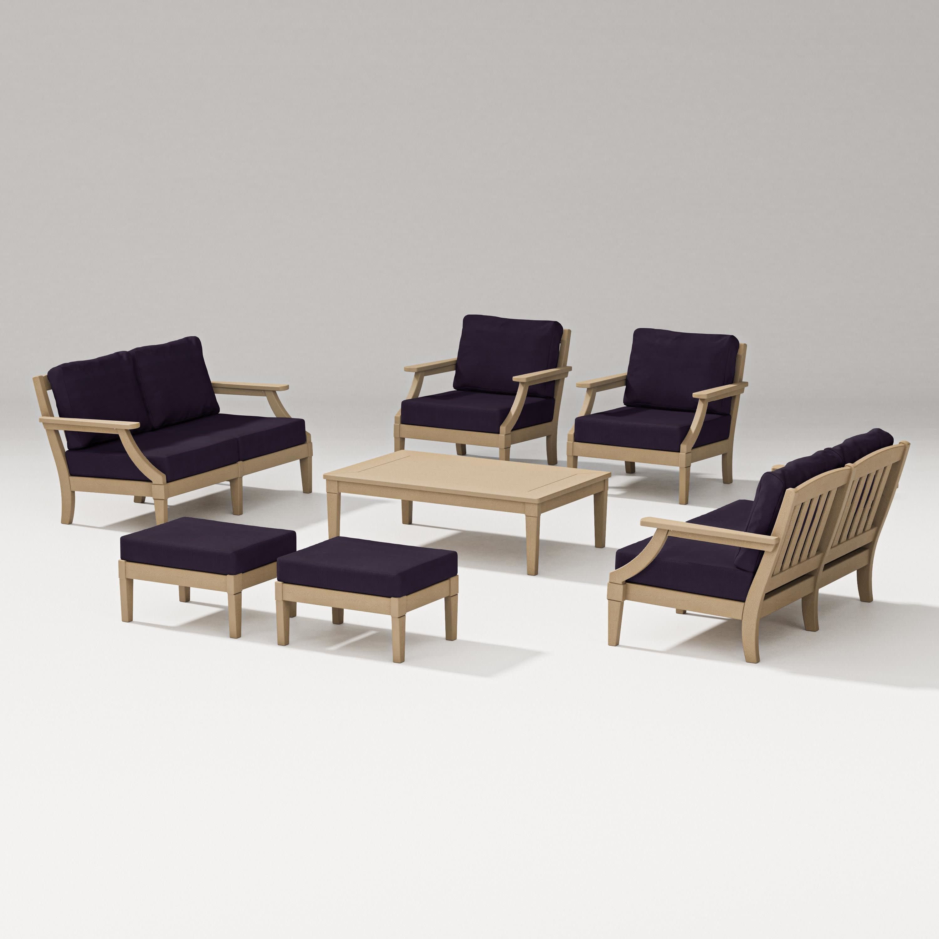 Estate 7-Piece Lounge Loveseat Set in Vintage Sahara / Navy Linen