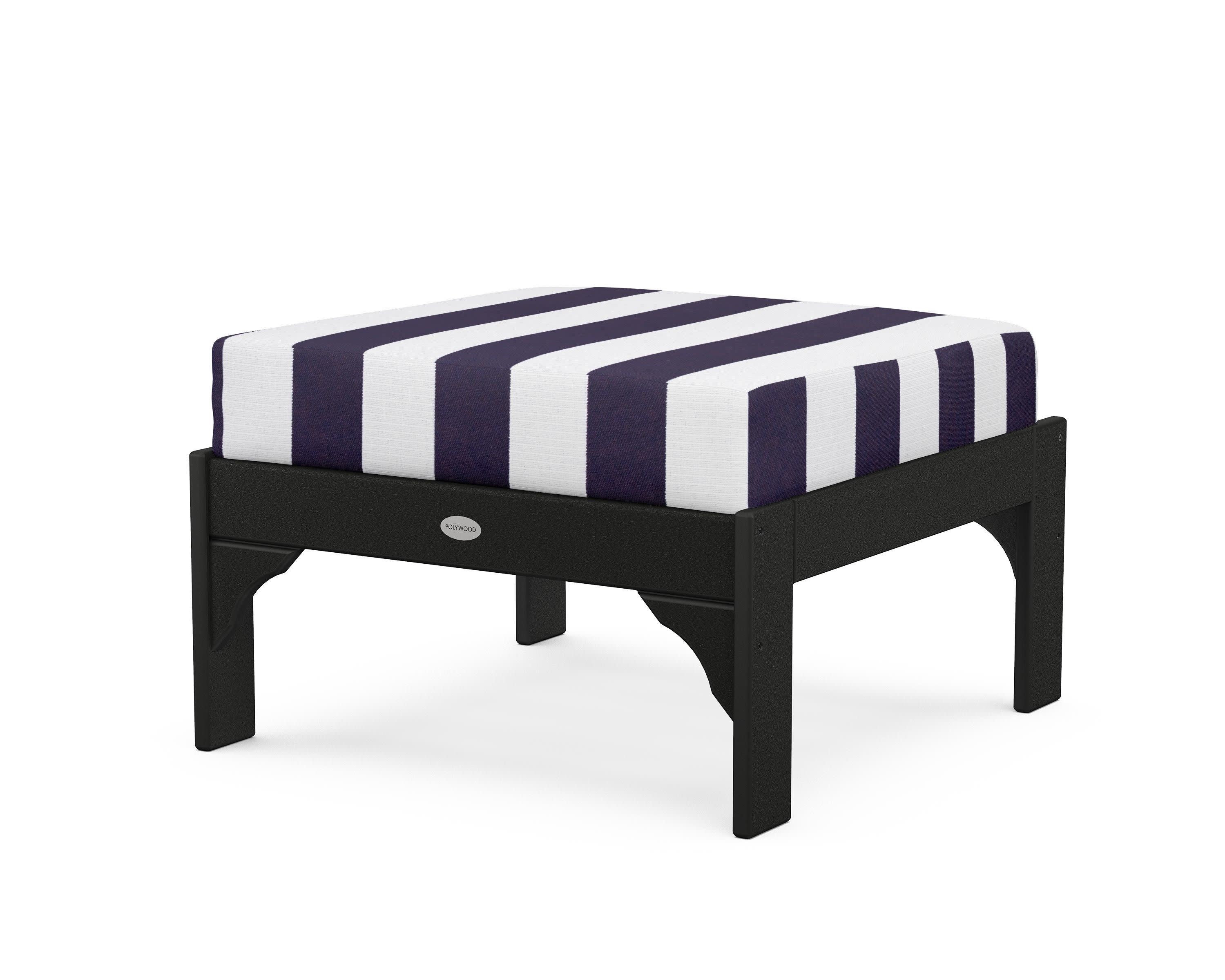 Vineyard Deep Seating Ottoman in Black / Cabana Stripe Navy