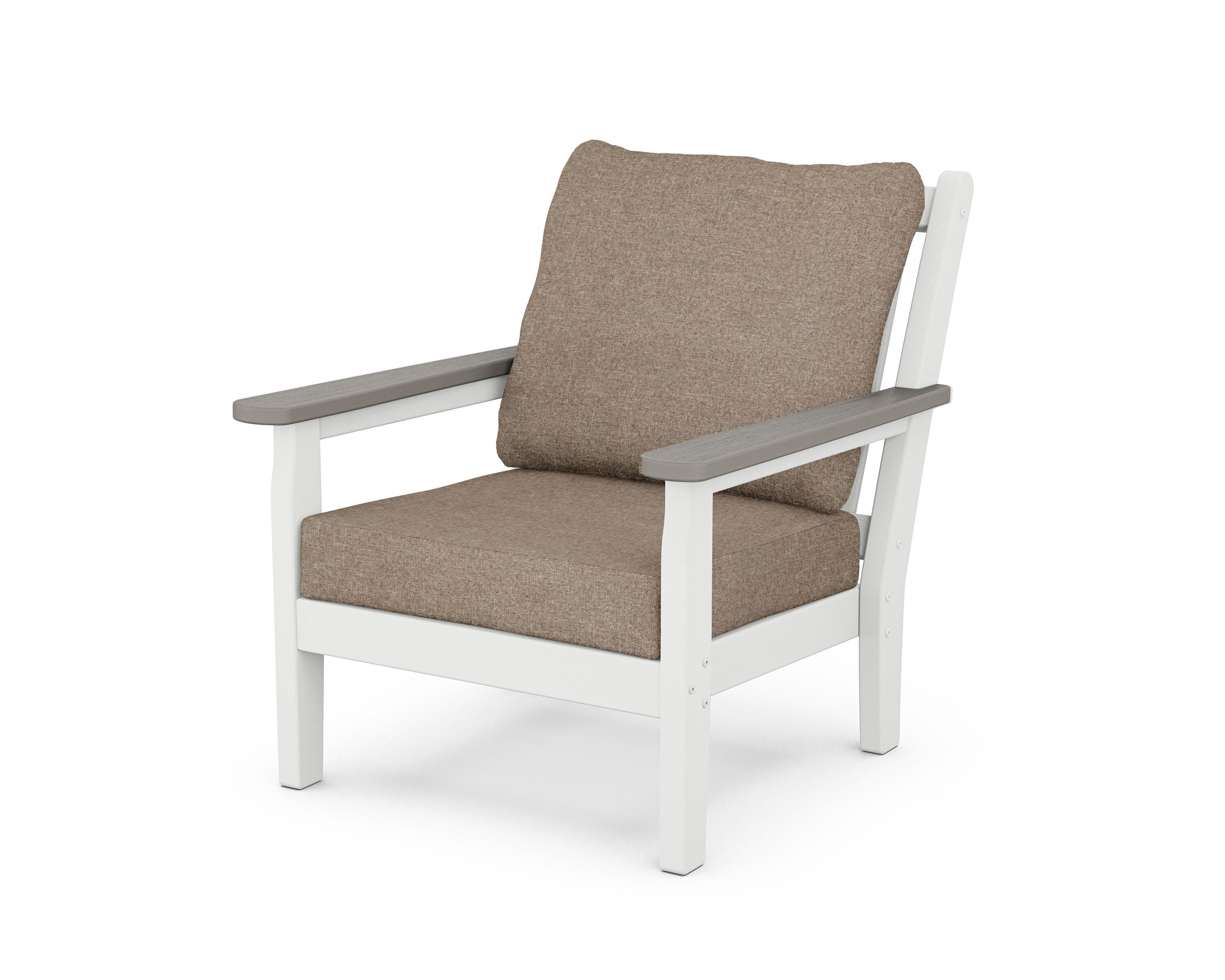 Chippendale Deep Seating Chair in White / Driftwood / Spiced Burlap