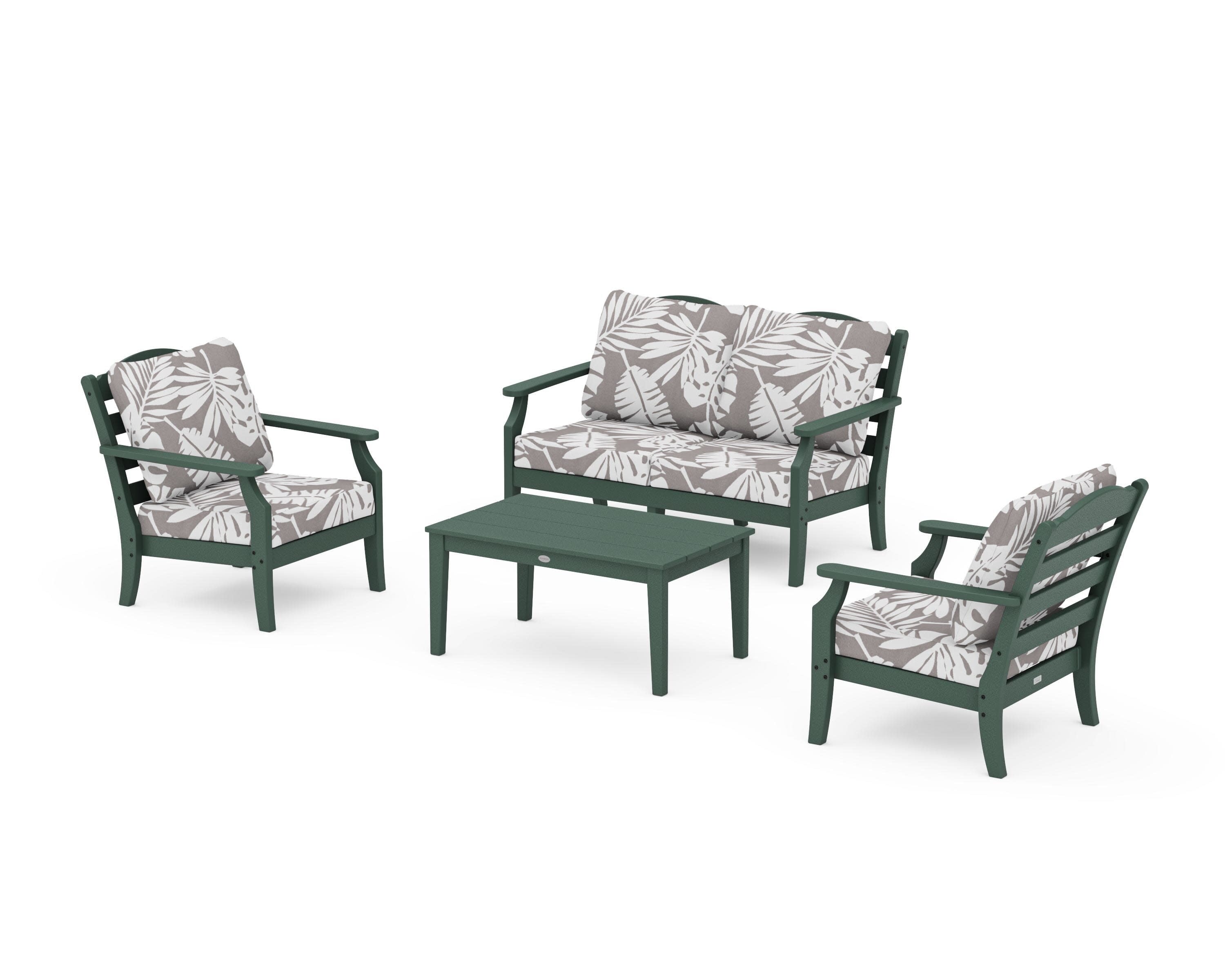 Savannah 4-Piece Deep Seating Set with Loveseat in Green / Leaf Grey Mist