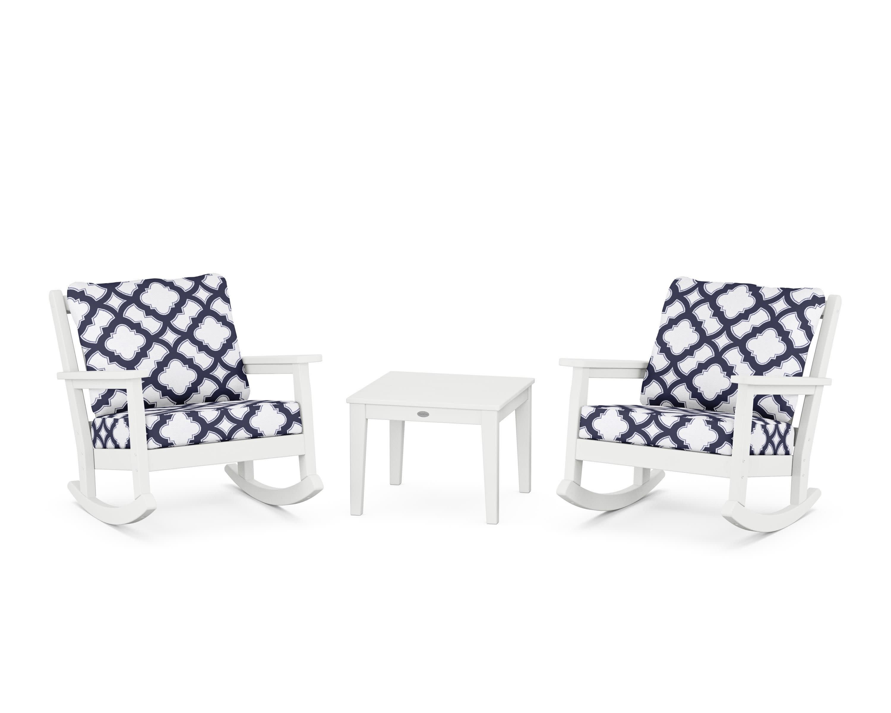 Chippendale 3-Piece Deep Seating Rocker Set in White / Trellis Navy