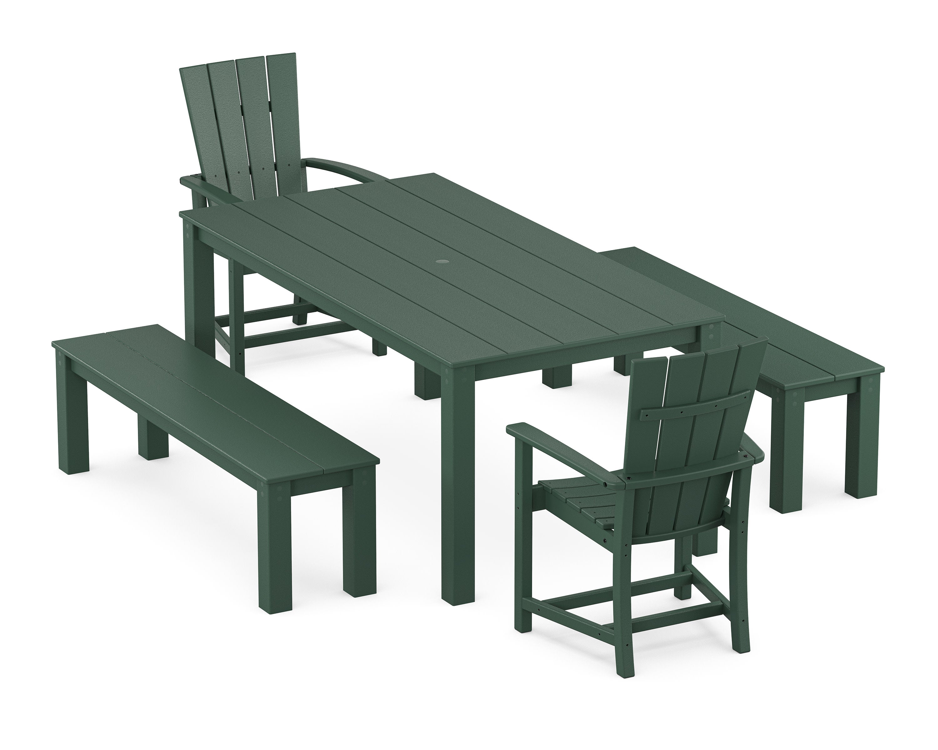 Quattro 5-Piece Parsons Dining Set with Benches in Green