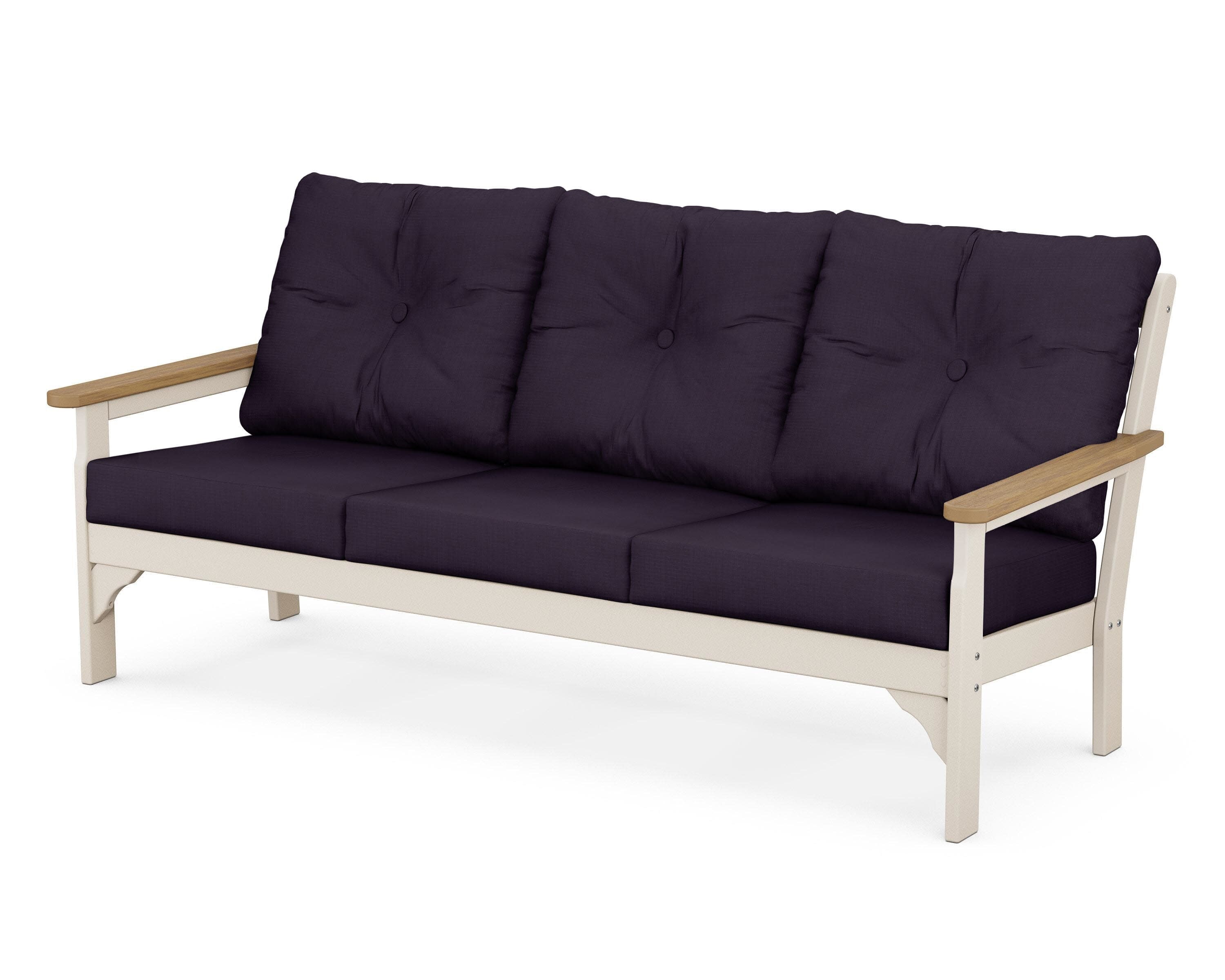 Vineyard Deep Seating Sofa in Sand / Natural / Navy Linen