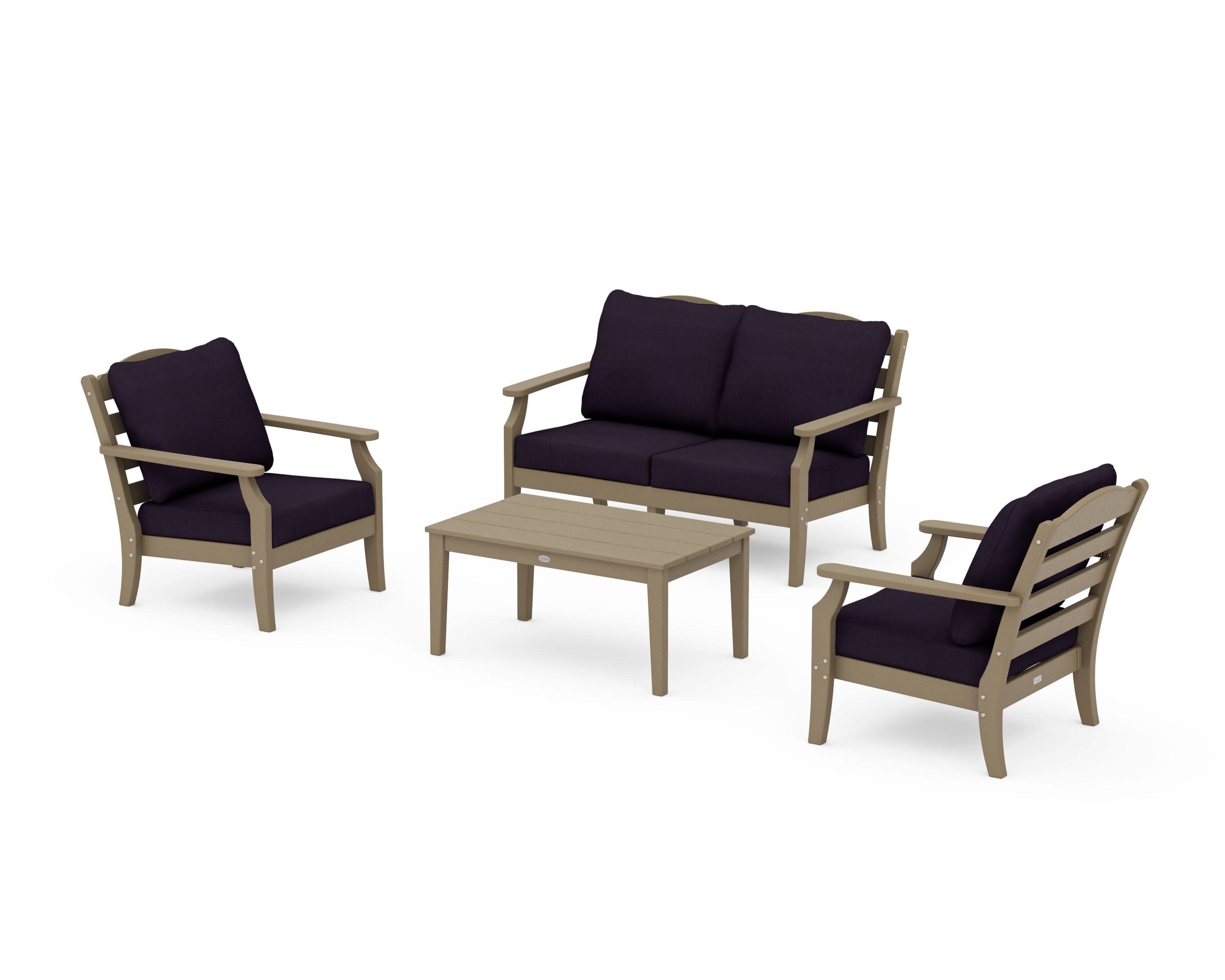 Savannah 4-Piece Deep Seating Set with Loveseat in Vintage Sahara / Navy Linen