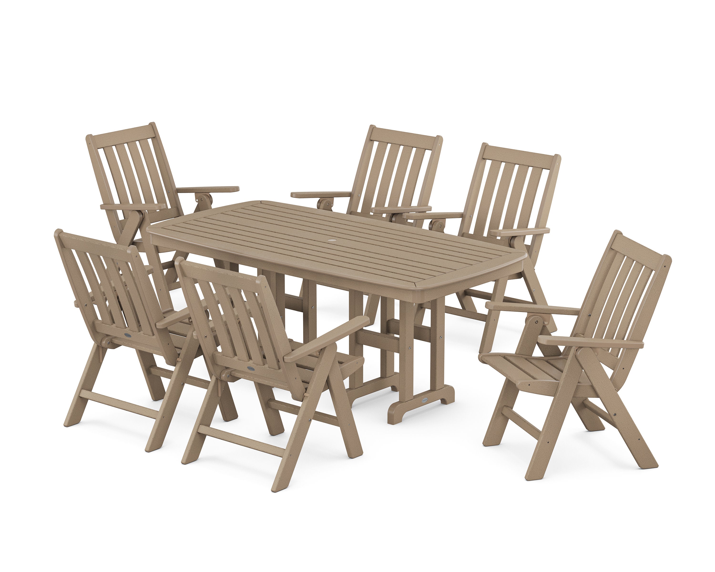 Vineyard Folding Chair 7-Piece Dining Set in Vintage Sahara