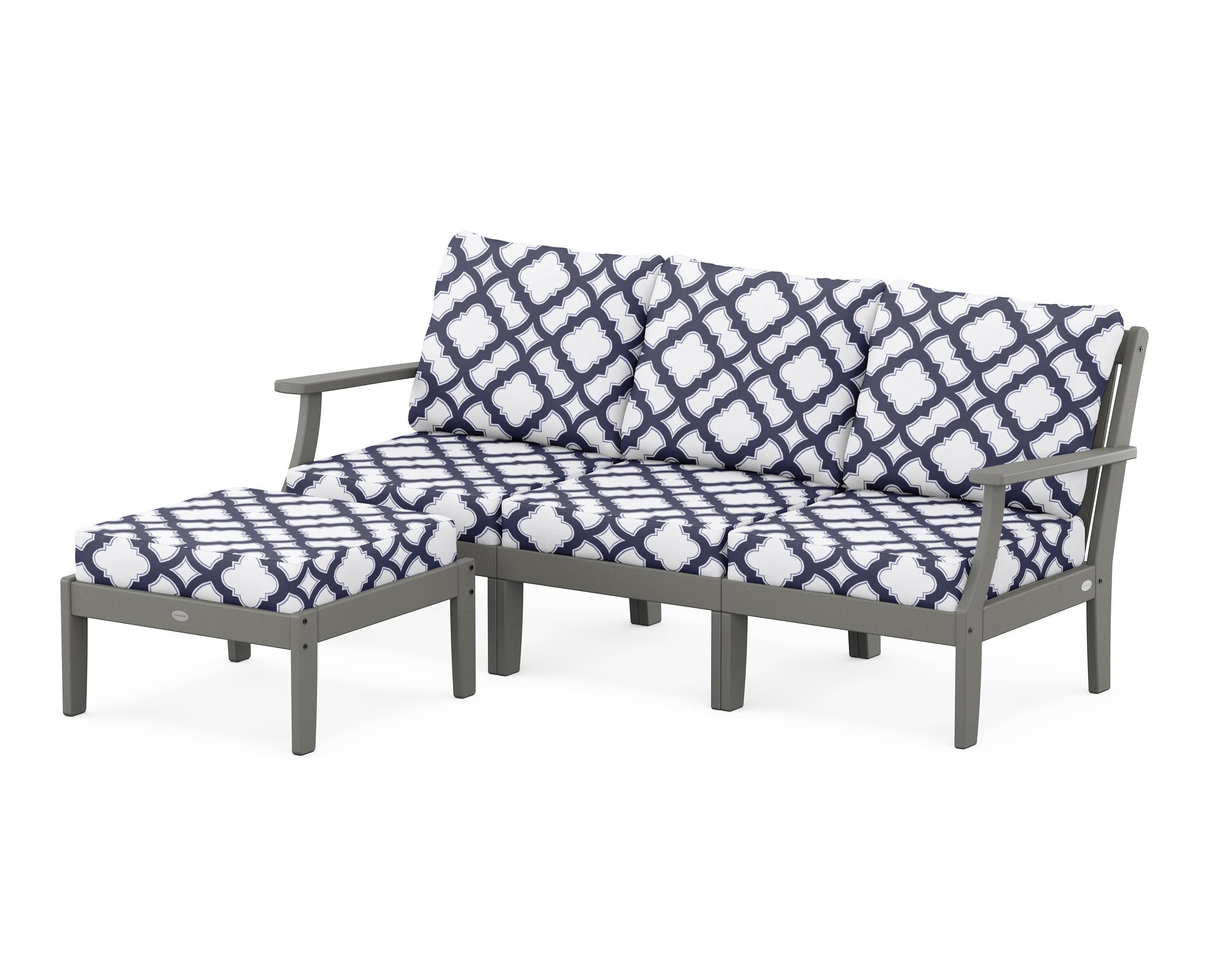 Braxton Modular 4-Piece Deep Seating Set with Ottoman in Slate Grey / Trellis Navy