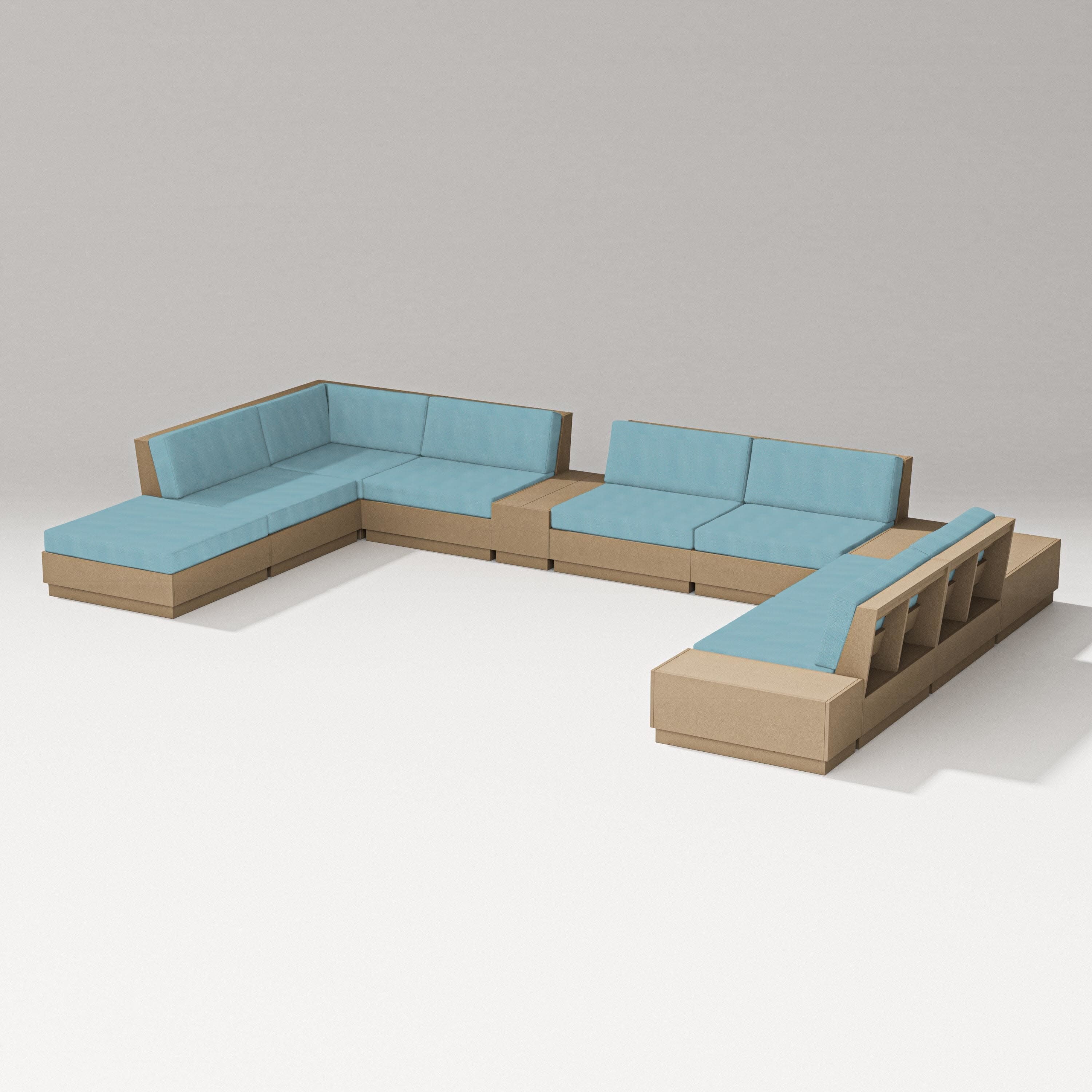 Elevate 11-Piece Conversation Sectional Set in Vintage Sahara / Lattice Sky Blue