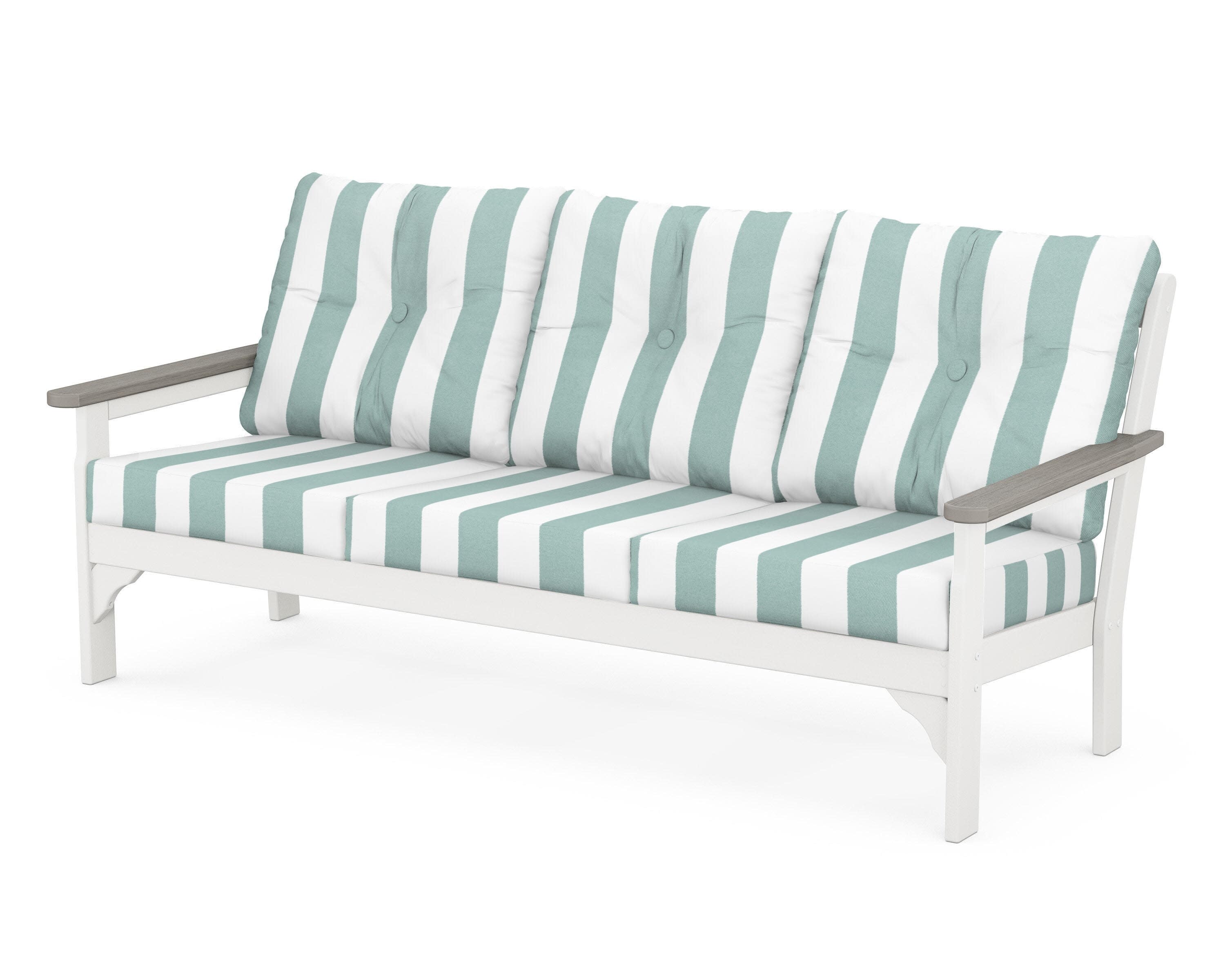 Vineyard Deep Seating Sofa in White / Driftwood / Cabana Stripe Glacier Spa