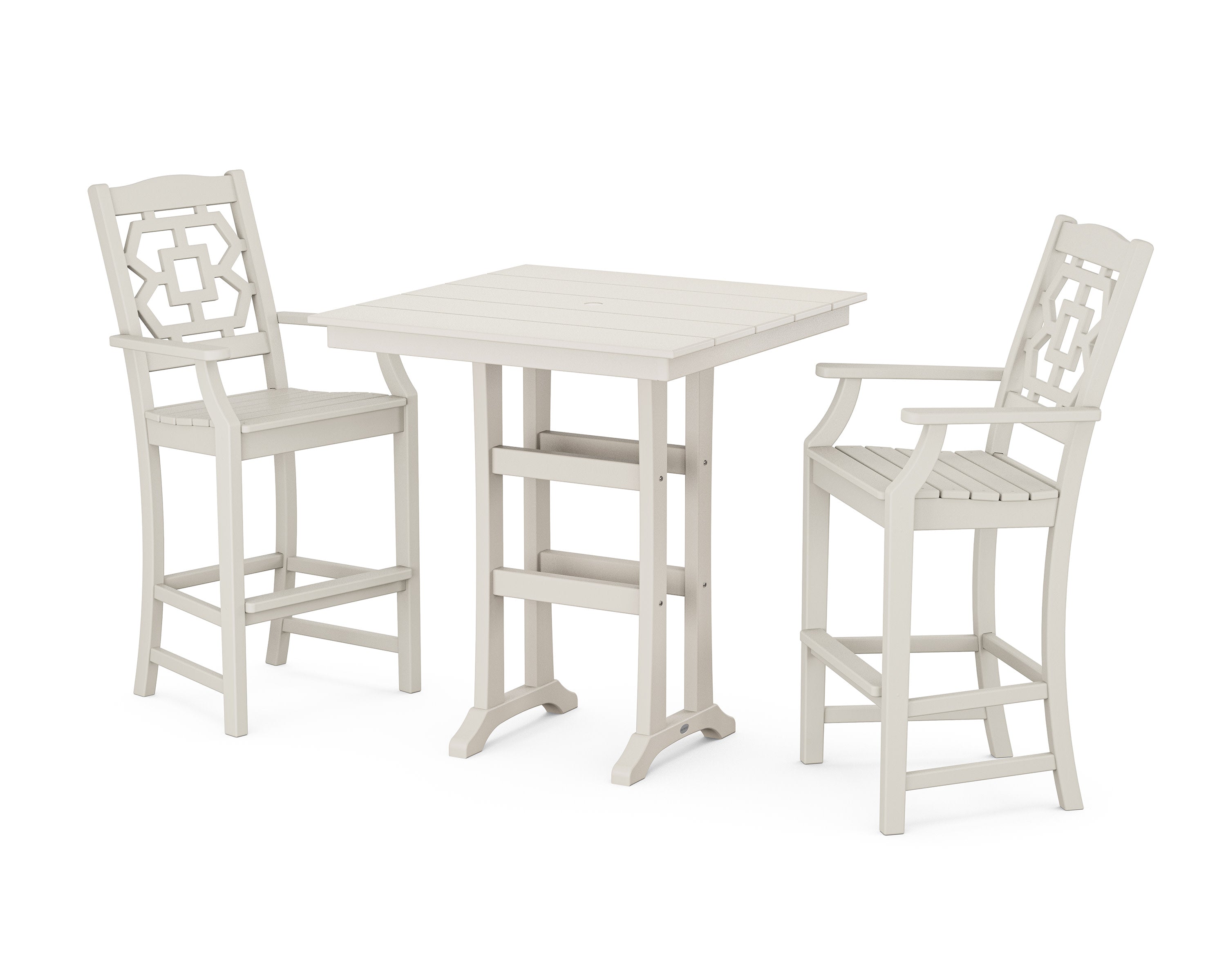 Chinoiserie 3-Piece Farmhouse Bar Set with Trestle Legs in Sand