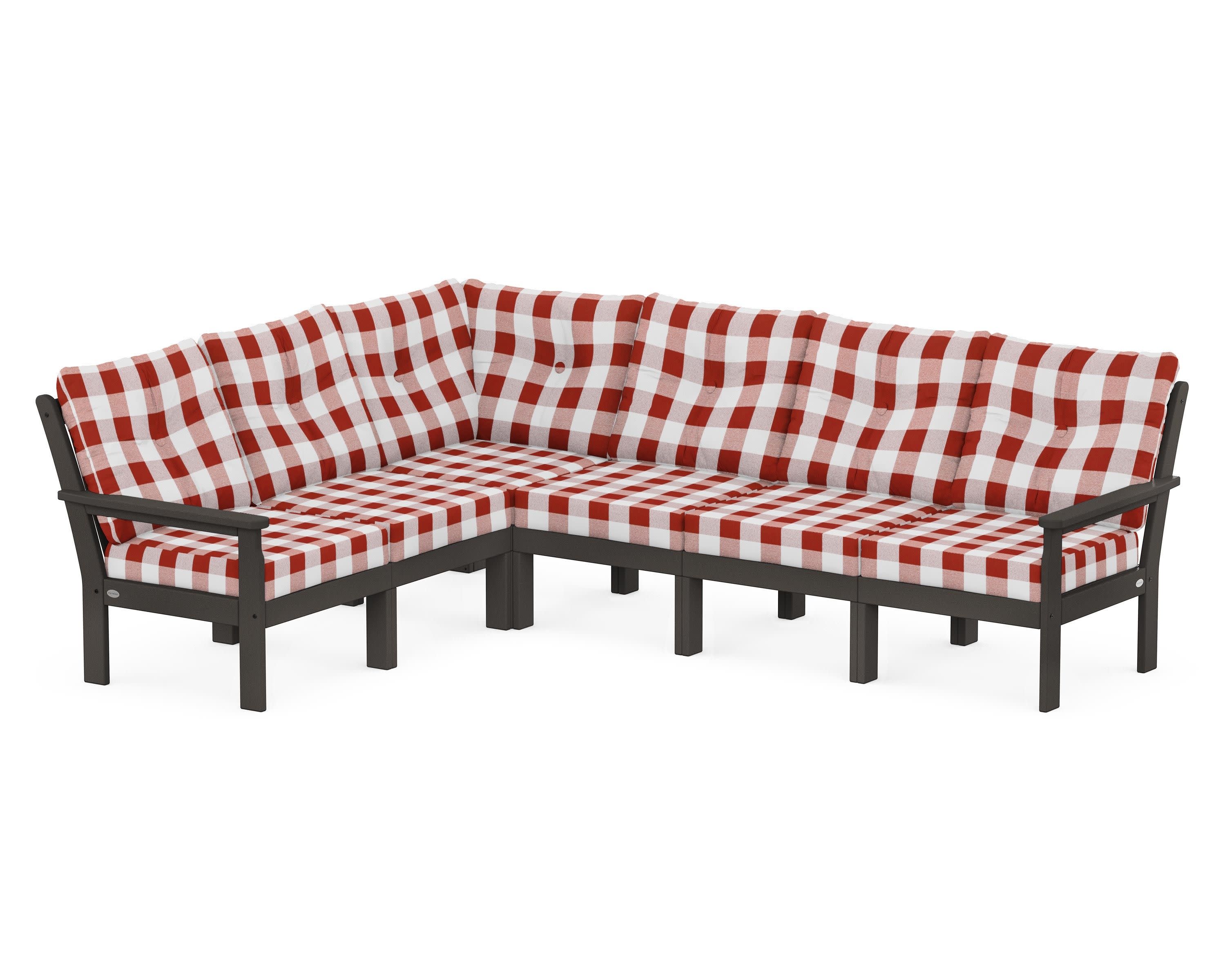 Vineyard 6-Piece Sectional in Vintage Coffee / Buffalo Plaid Crimson