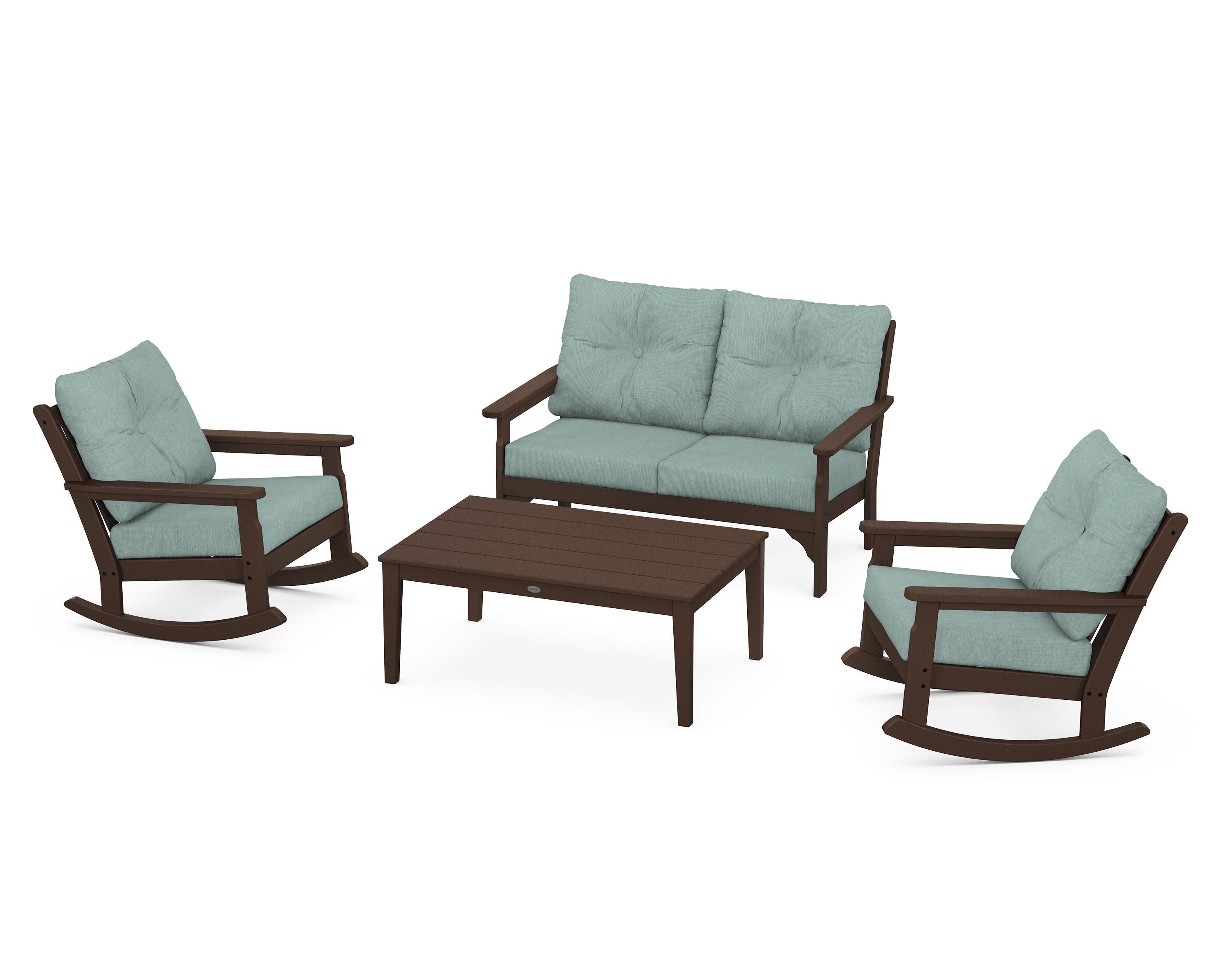 Vineyard 4-Piece Deep Seating Rocking Chair Set in Mahogany / Glacier Spa