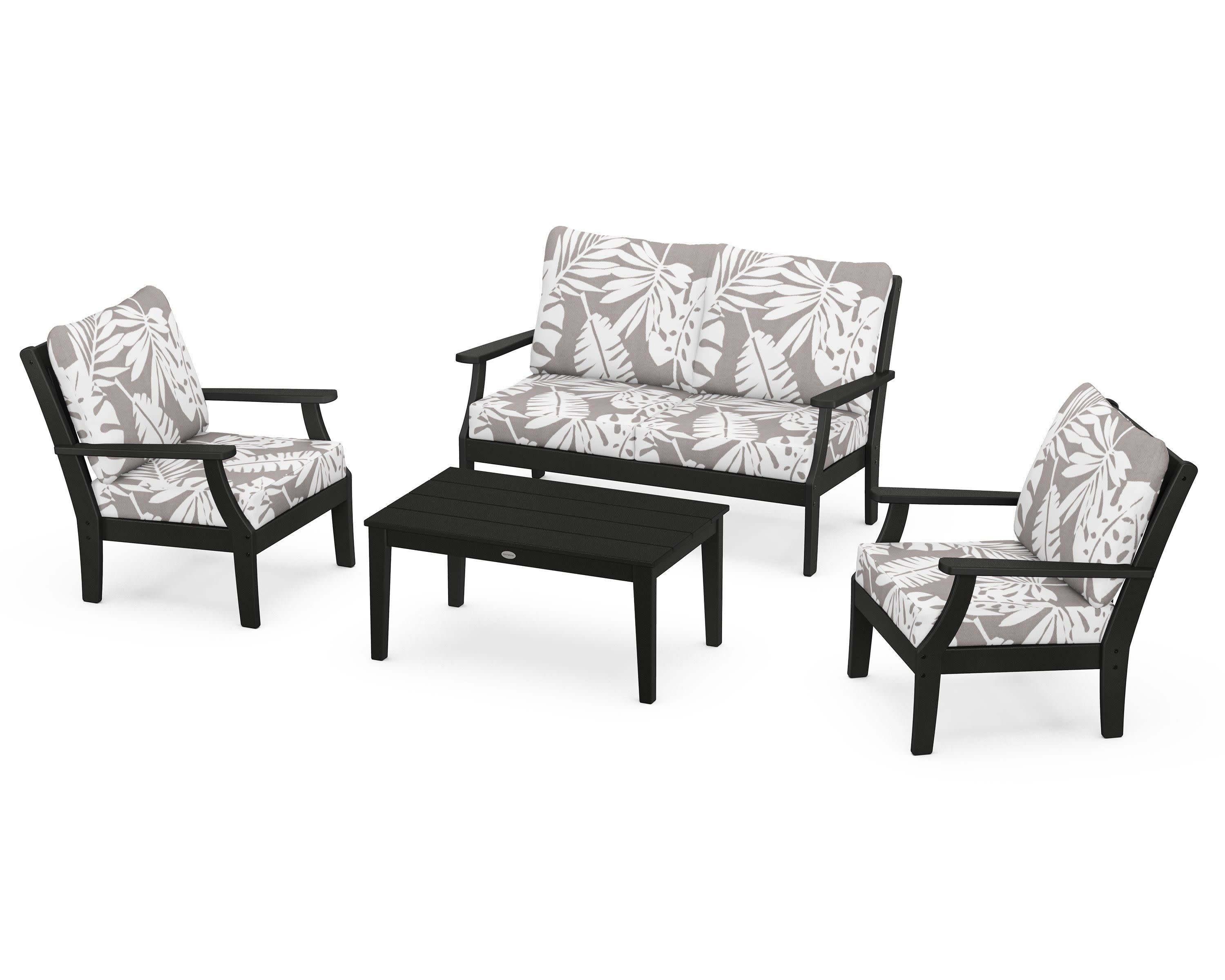 Braxton 4-Piece Deep Seating Chair Set in Black / Leaf Grey Mist