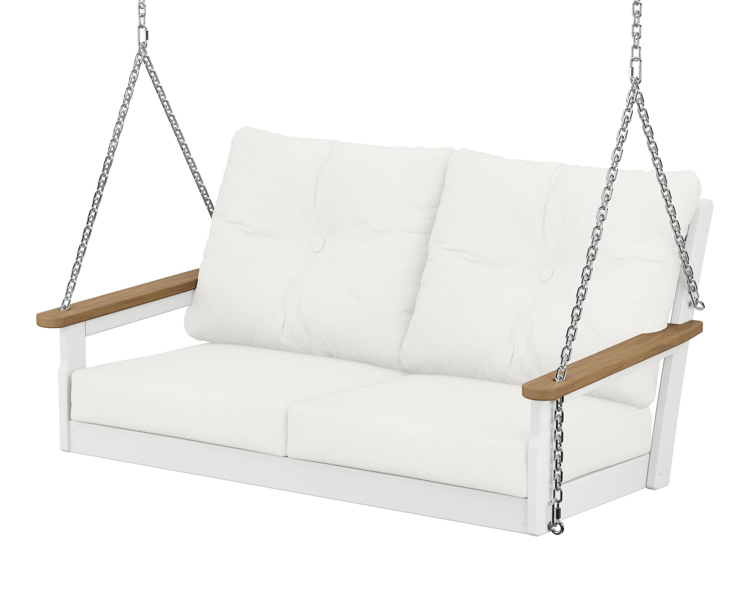 Vineyard Deep Seating Swing in White / Natural / Natural Linen