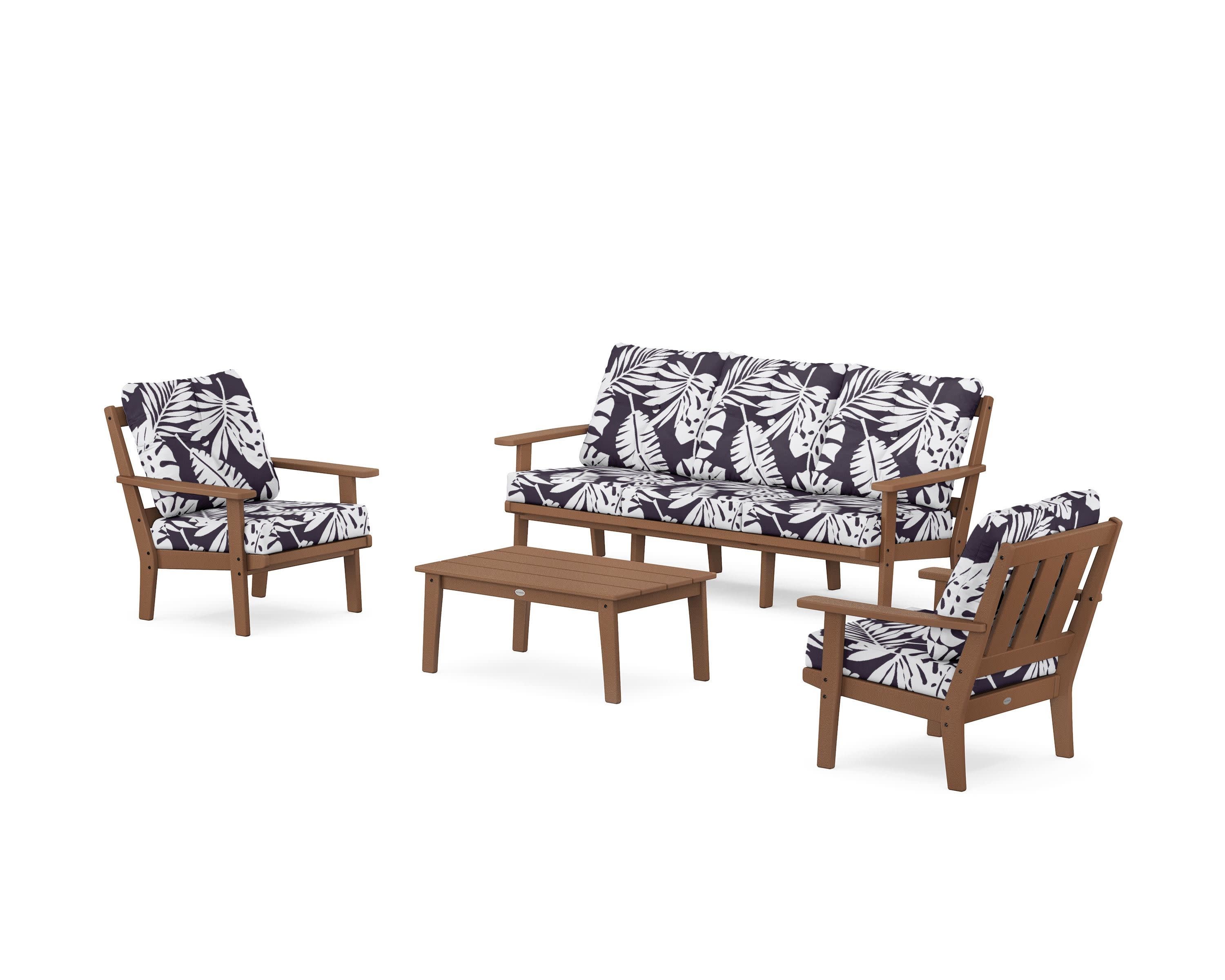 Oxford 4-Piece Deep Seating Set with Sofa in Teak / Leaf Navy