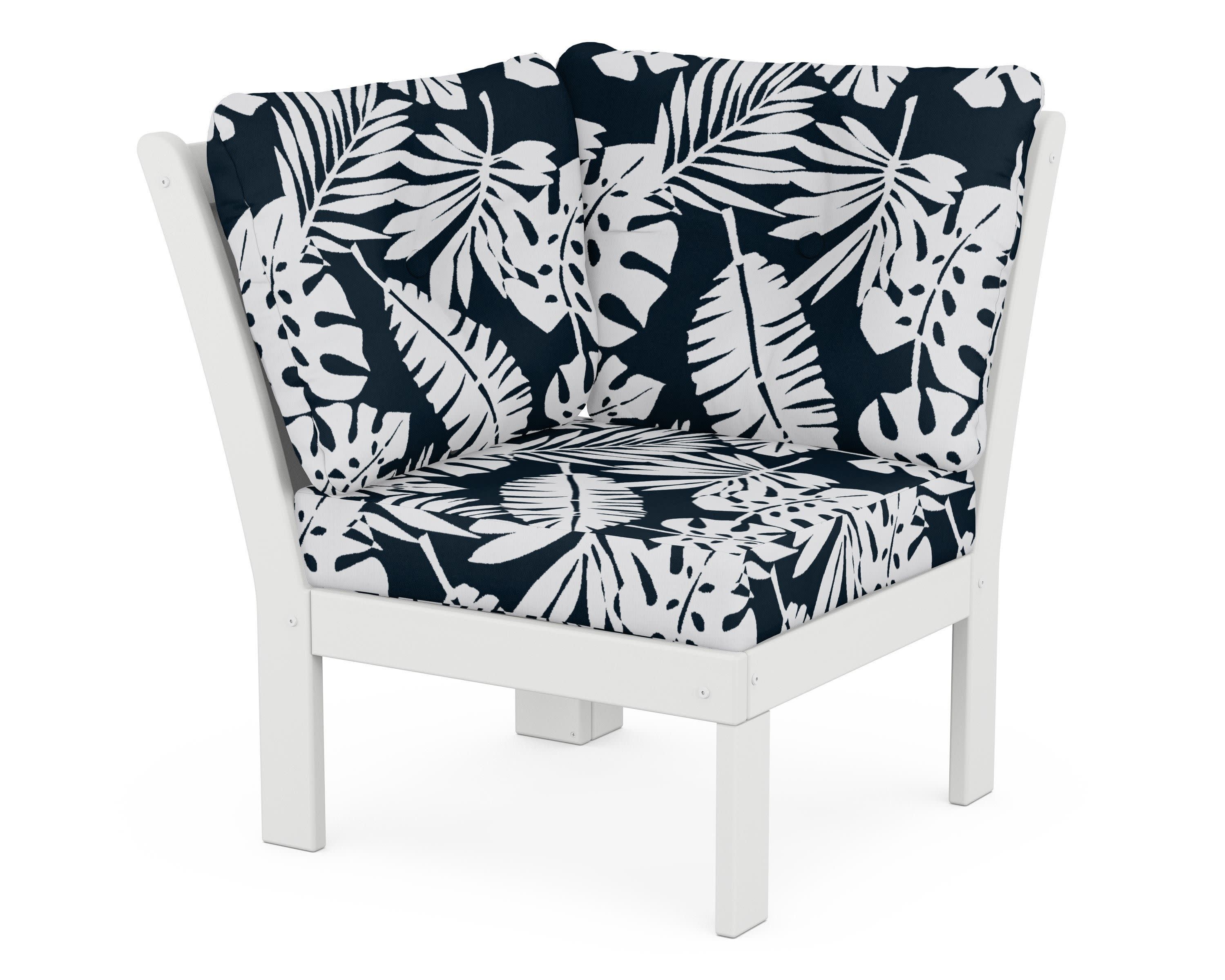 Vineyard Modular Corner Chair in White / Leaf Marine Indigo