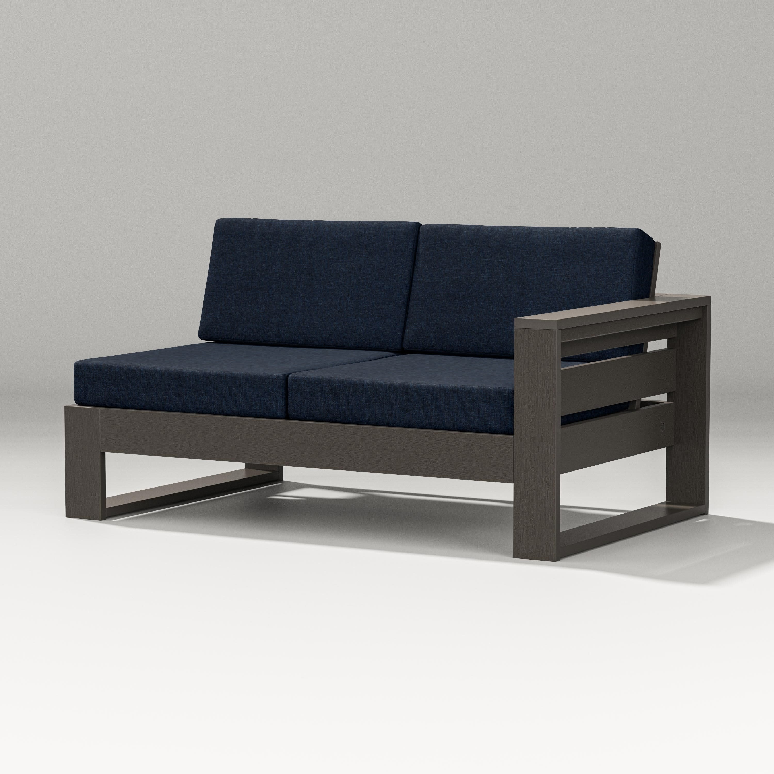 Latitude Modular Right Arm Loveseat in Vintage Coffee / Marine Indigo