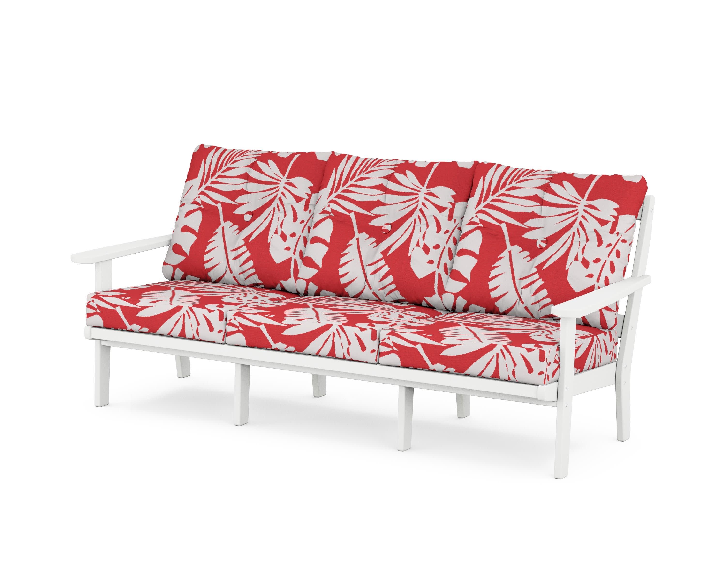 Mission Deep Seating Sofa in White / Leaf Crimson