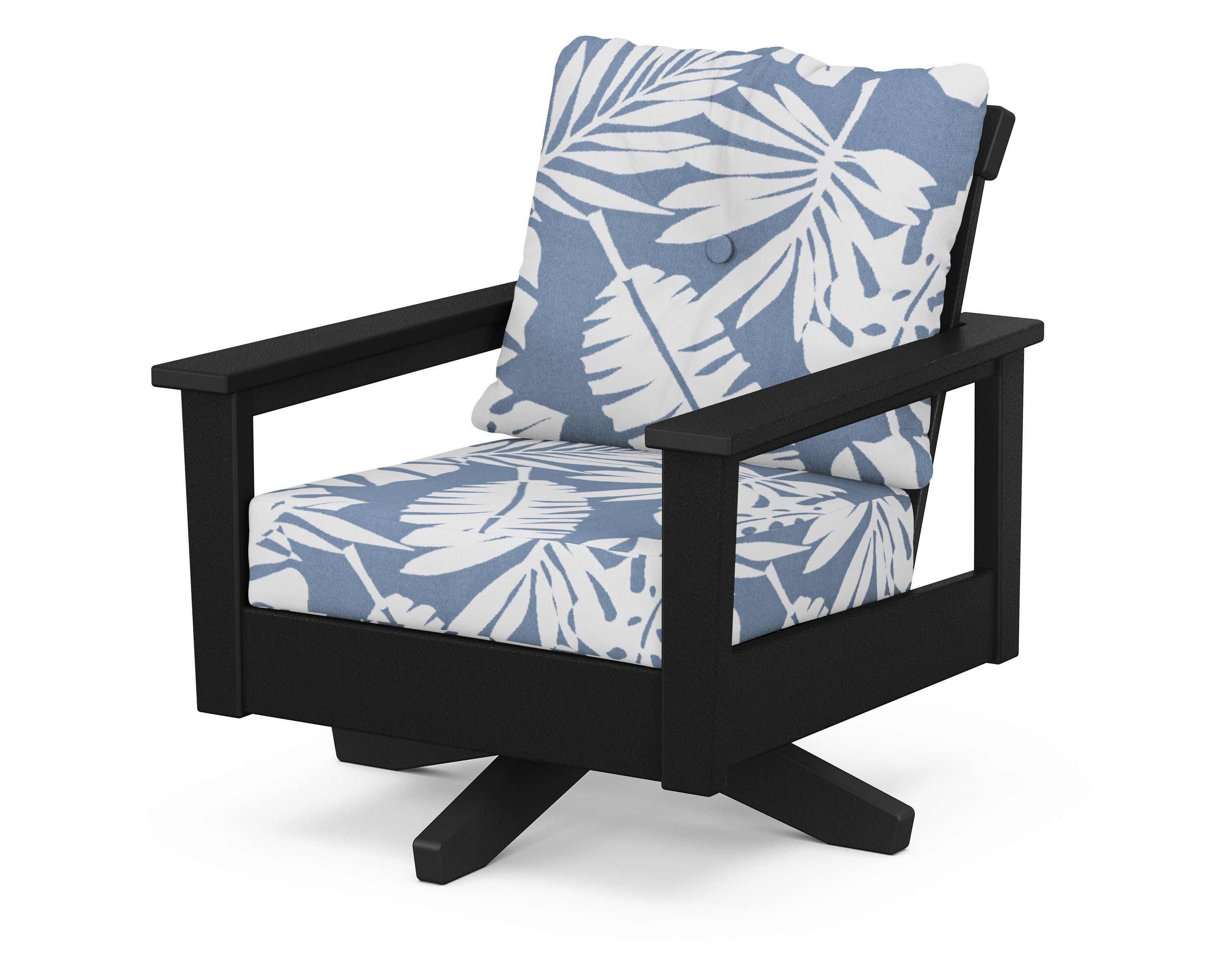 Prescott Deep Seating Swivel Chair in Black / Leaf Sky Blue
