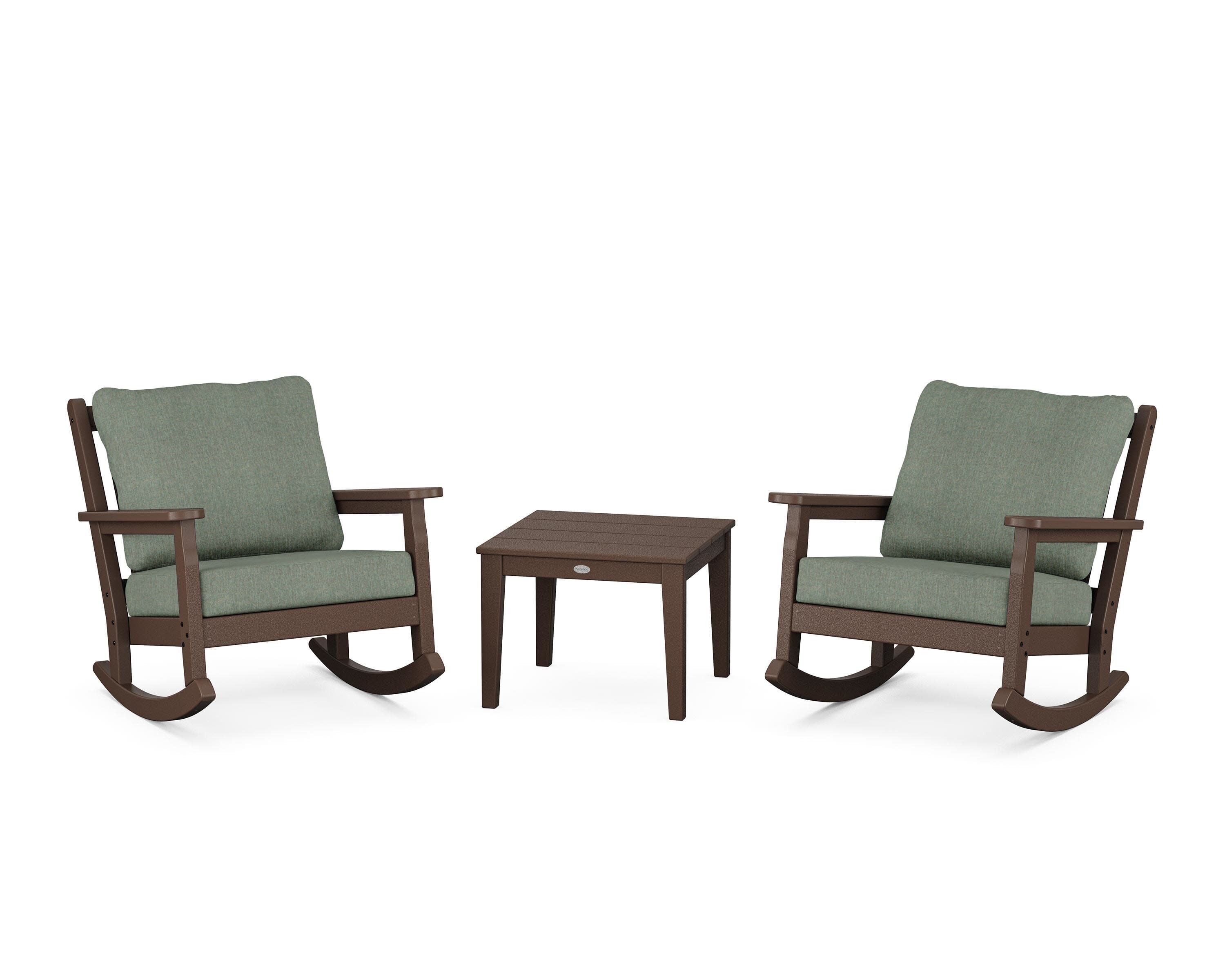 Chippendale 3-Piece Deep Seating Rocker Set in Mahogany / Cast Sage