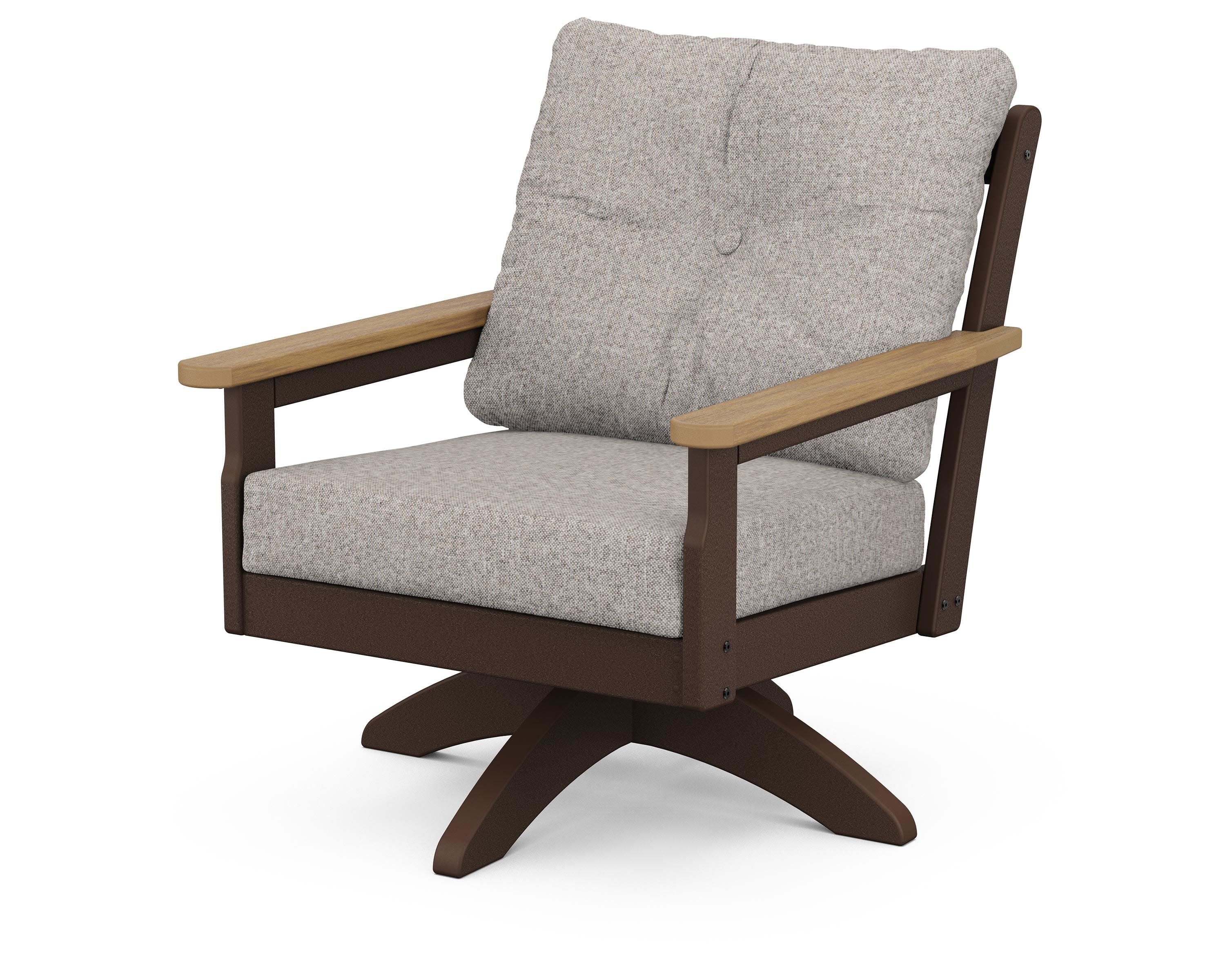 Vineyard Deep Seating Swivel Chair in Mahogany / Natural / Weathered Tweed