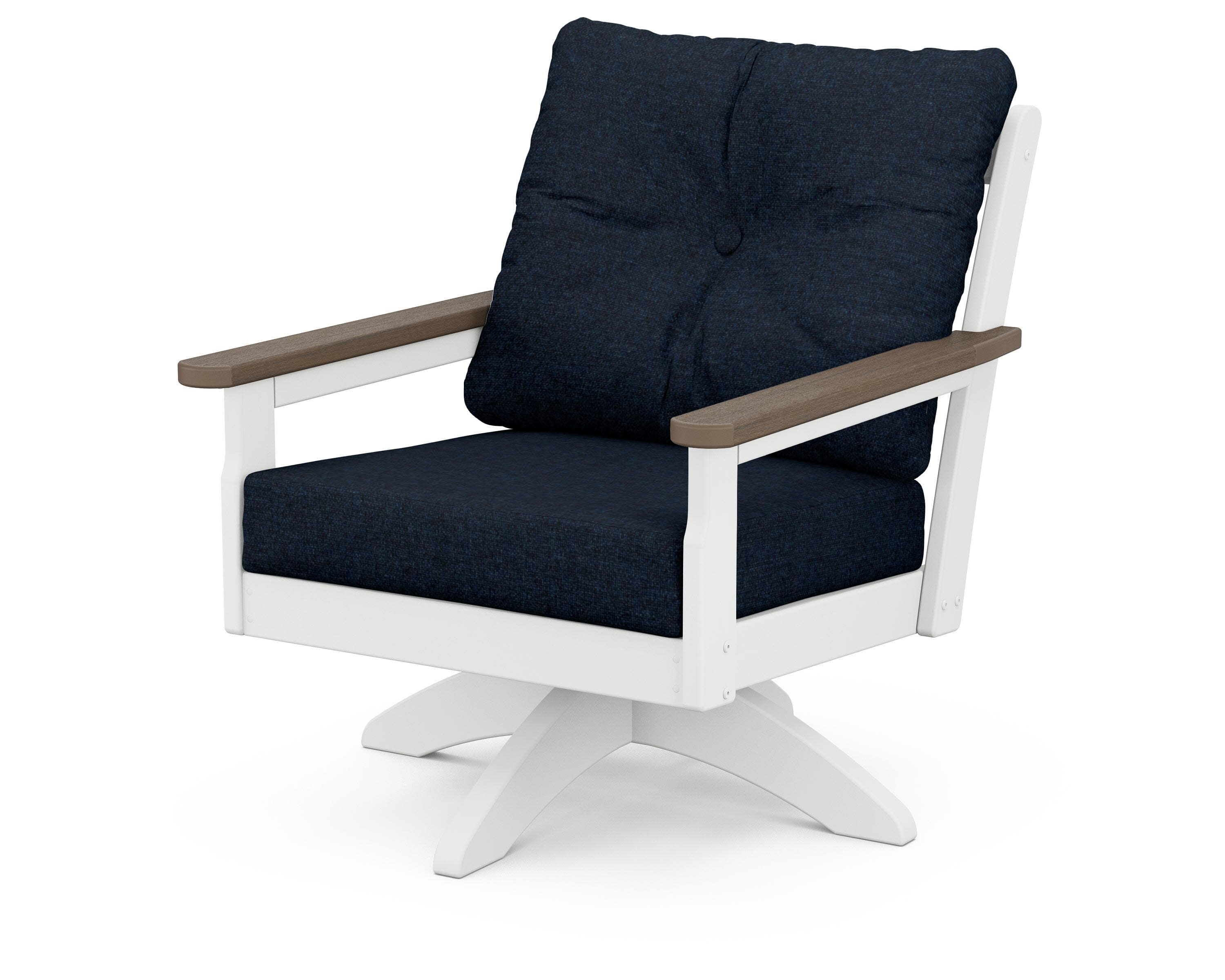 Vineyard Deep Seating Swivel Chair in White / Kona / Marine Indigo
