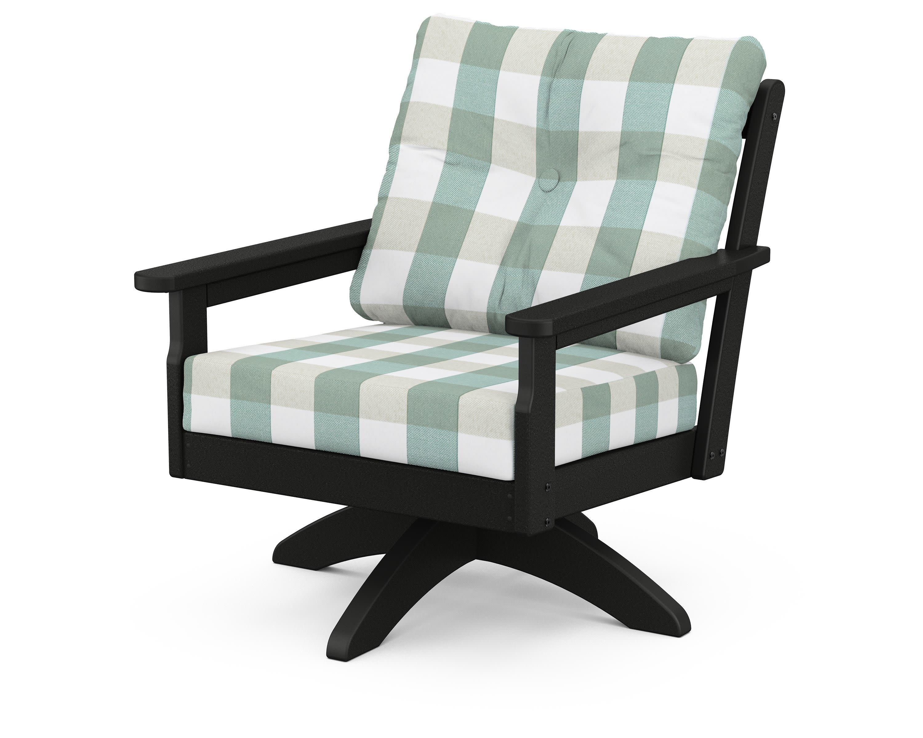 Vineyard Deep Seating Swivel Chair in Black / Buffalo Plaid Glacier Spa