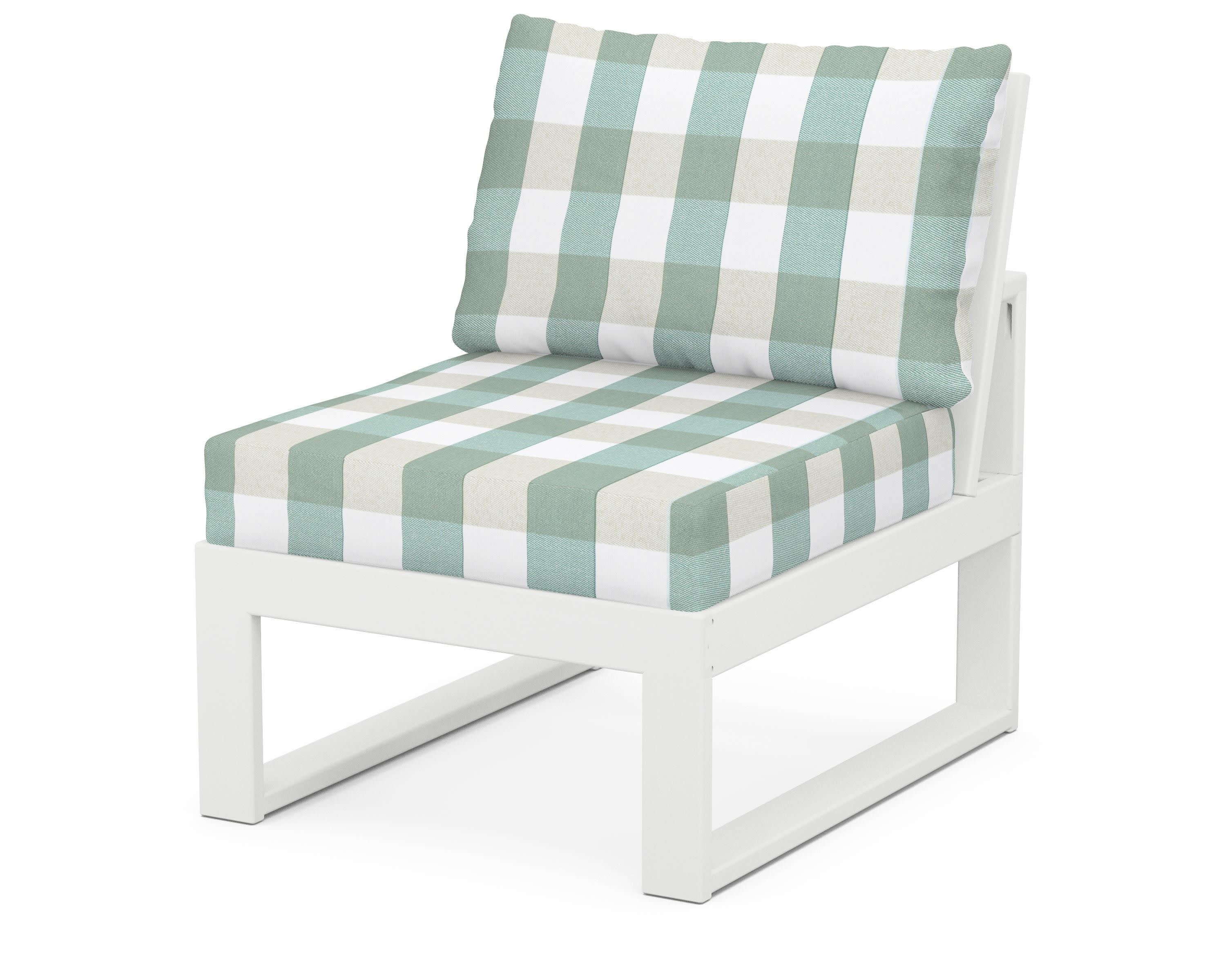 Modular Armless Chair in White / Buffalo Plaid Glacier Spa