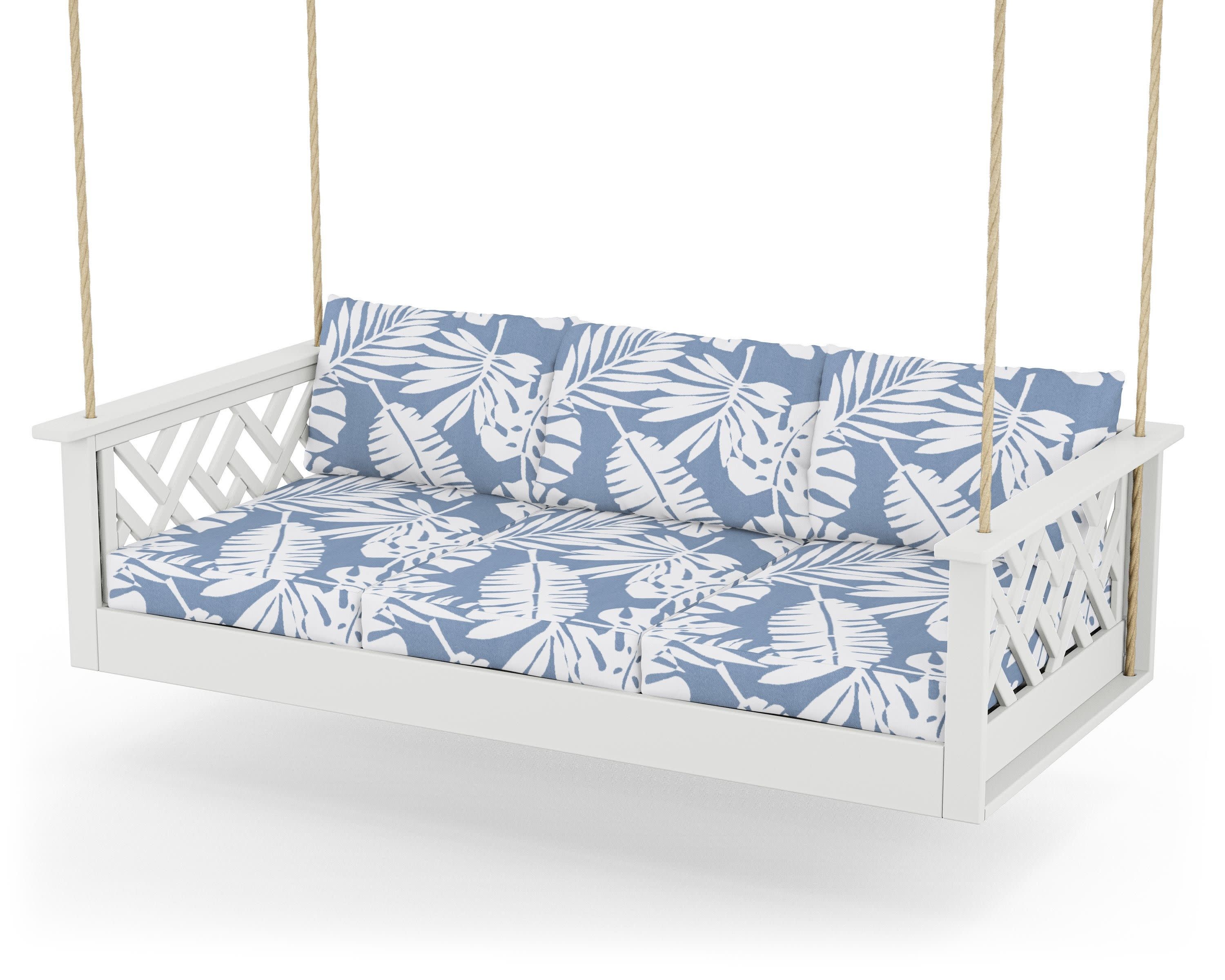 Chippendale Daybed Swing in White / Leaf Sky Blue