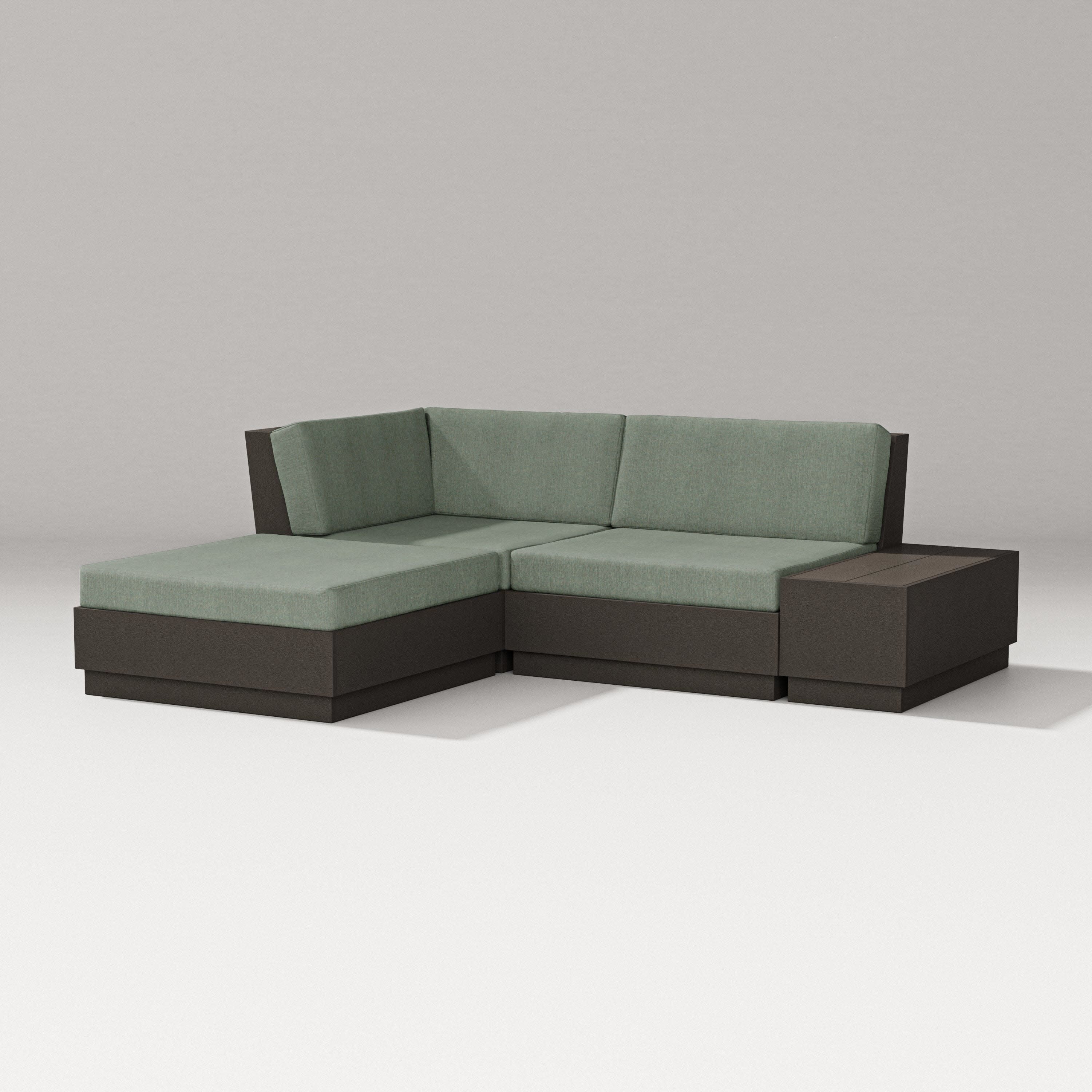 Elevate Loveseat Sectional with Chaise in Vintage Coffee / Cast Sage