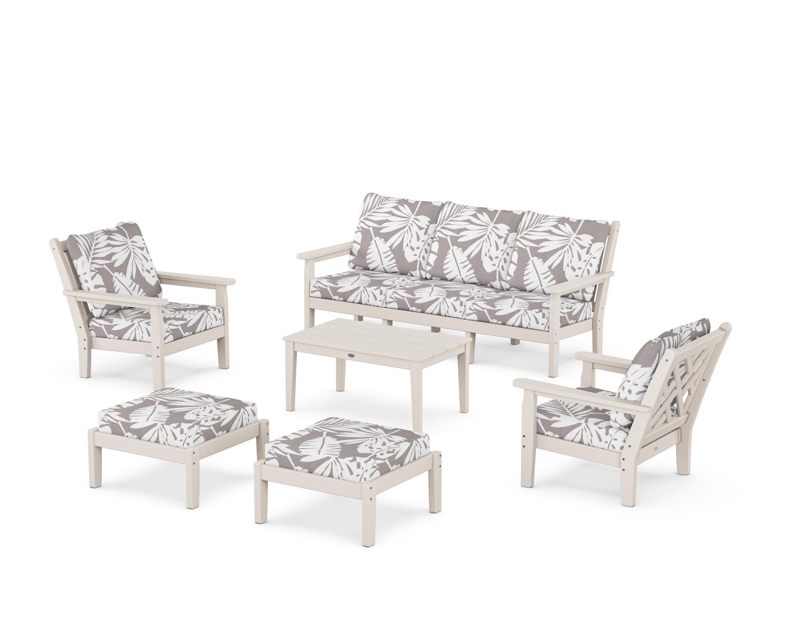 Chippendale 6-Piece Lounge Sofa Set in Sand / Leaf Grey Mist