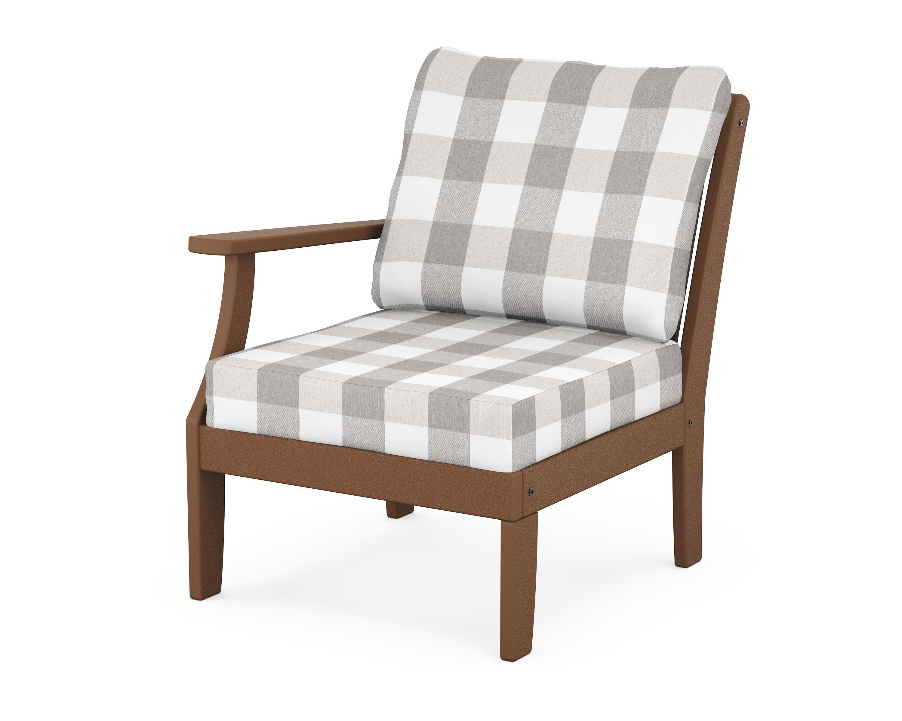 Braxton Modular Left Arm Chair in Teak / Buffalo Plaid Grey Mist
