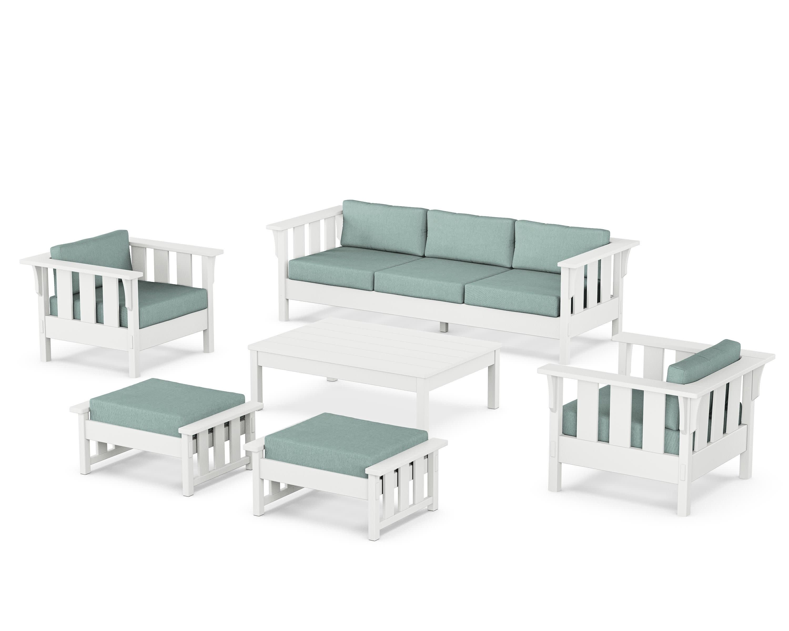 Acadia 6-Piece Lounge Sofa Set in White / Glacier Spa