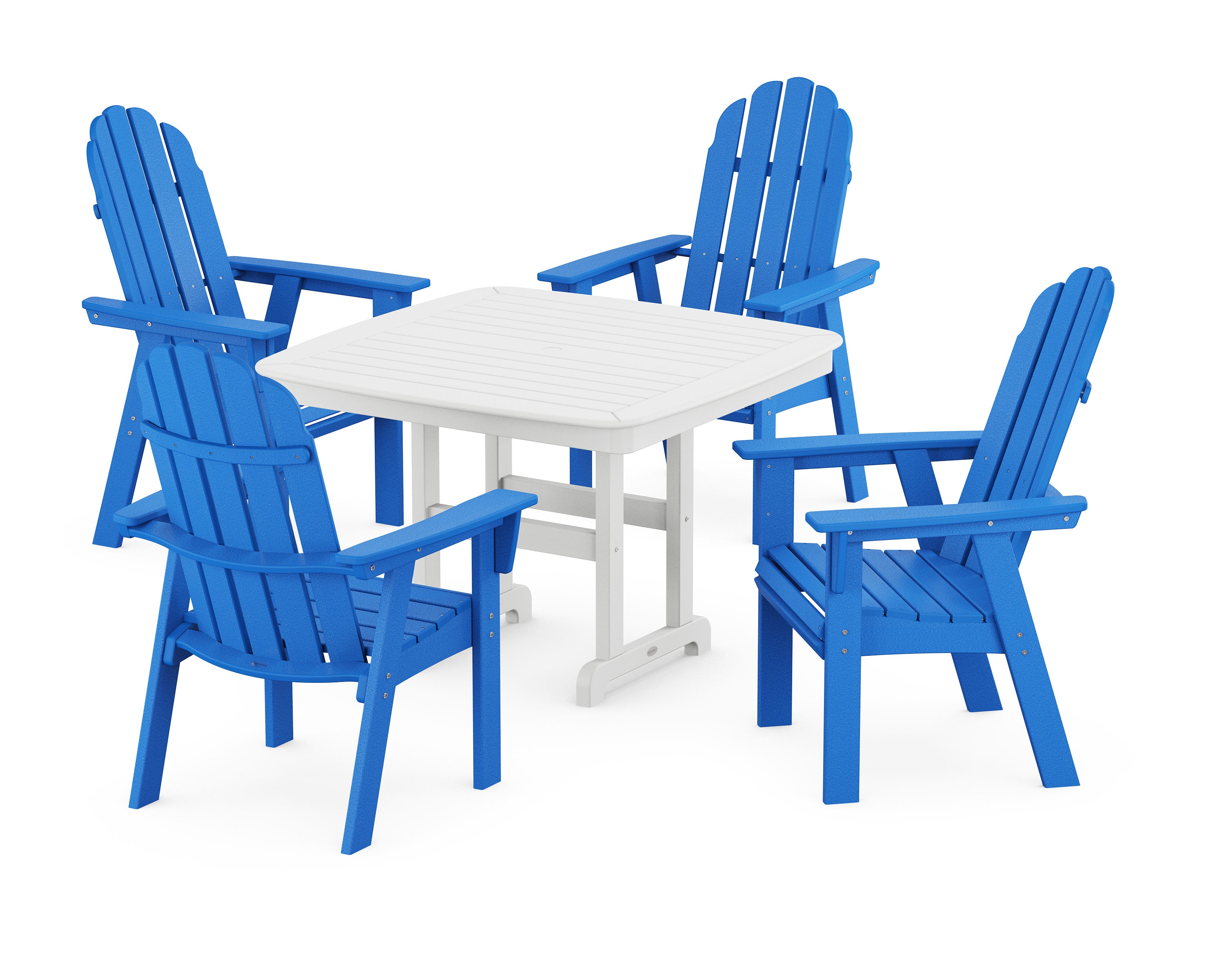 Vineyard Curveback Adirondack 5-Piece Dining Set in Pacific Blue / White